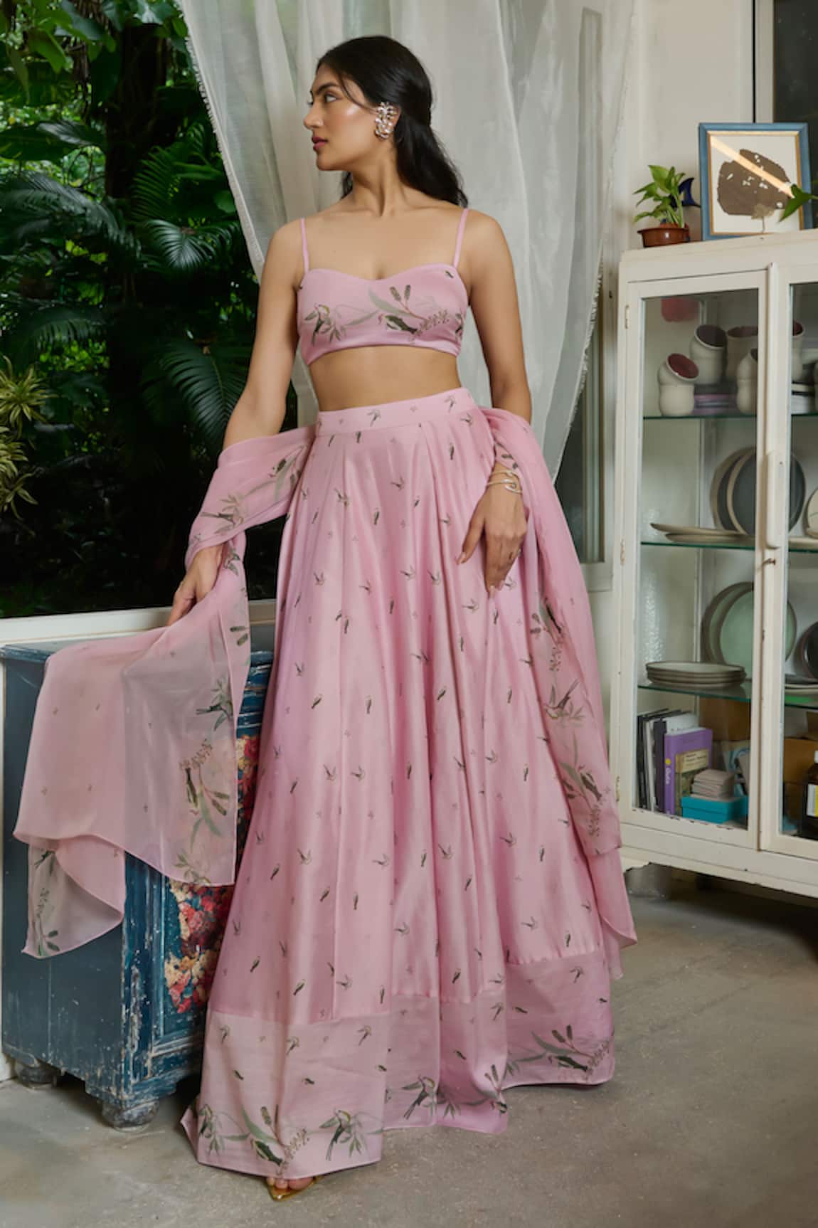 Ankita Dharman Pink Sparrows Strappy Blouse Lehenga Set