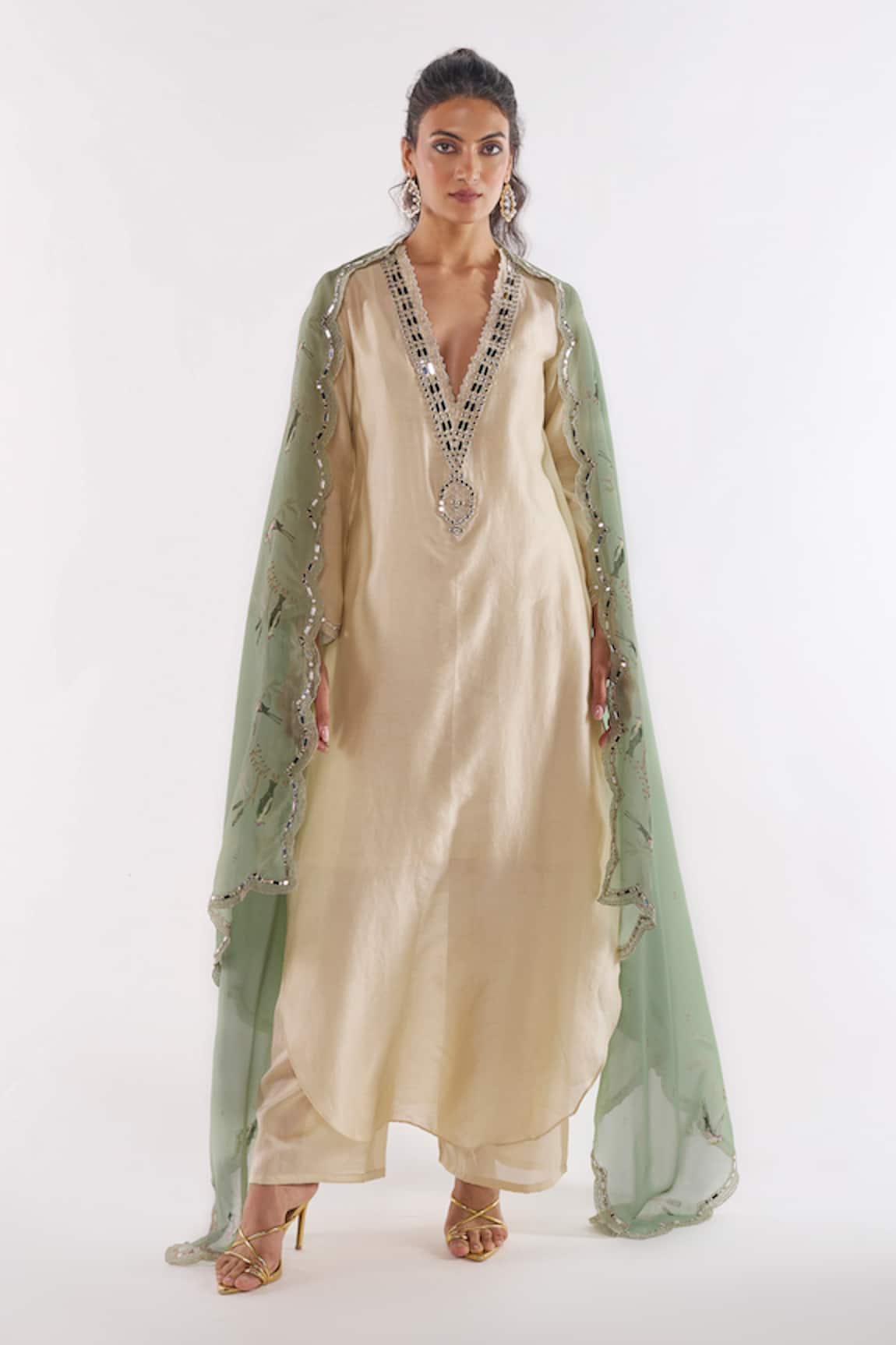 Ankita Dharman Ivory Pearl Kaftan Pant Set