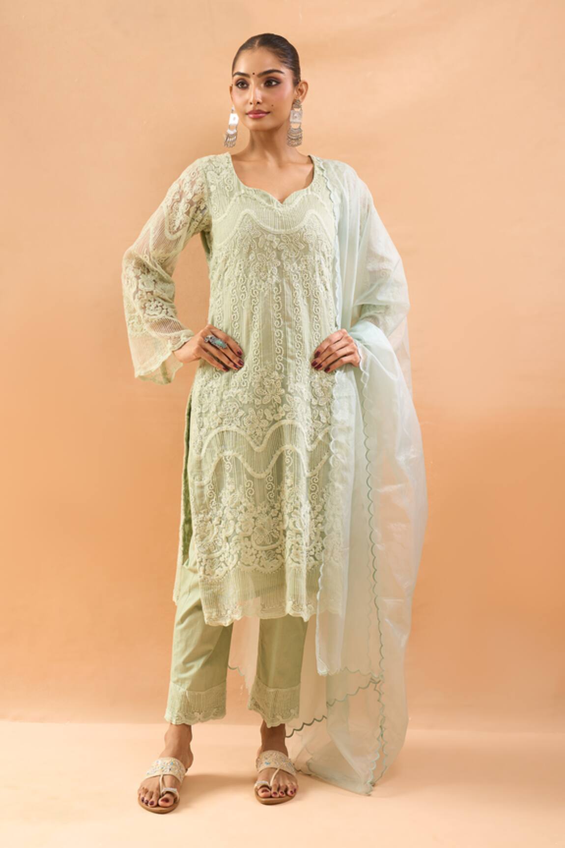 Neha Mehta Couture Organza Embroidered Straight Kurta Set