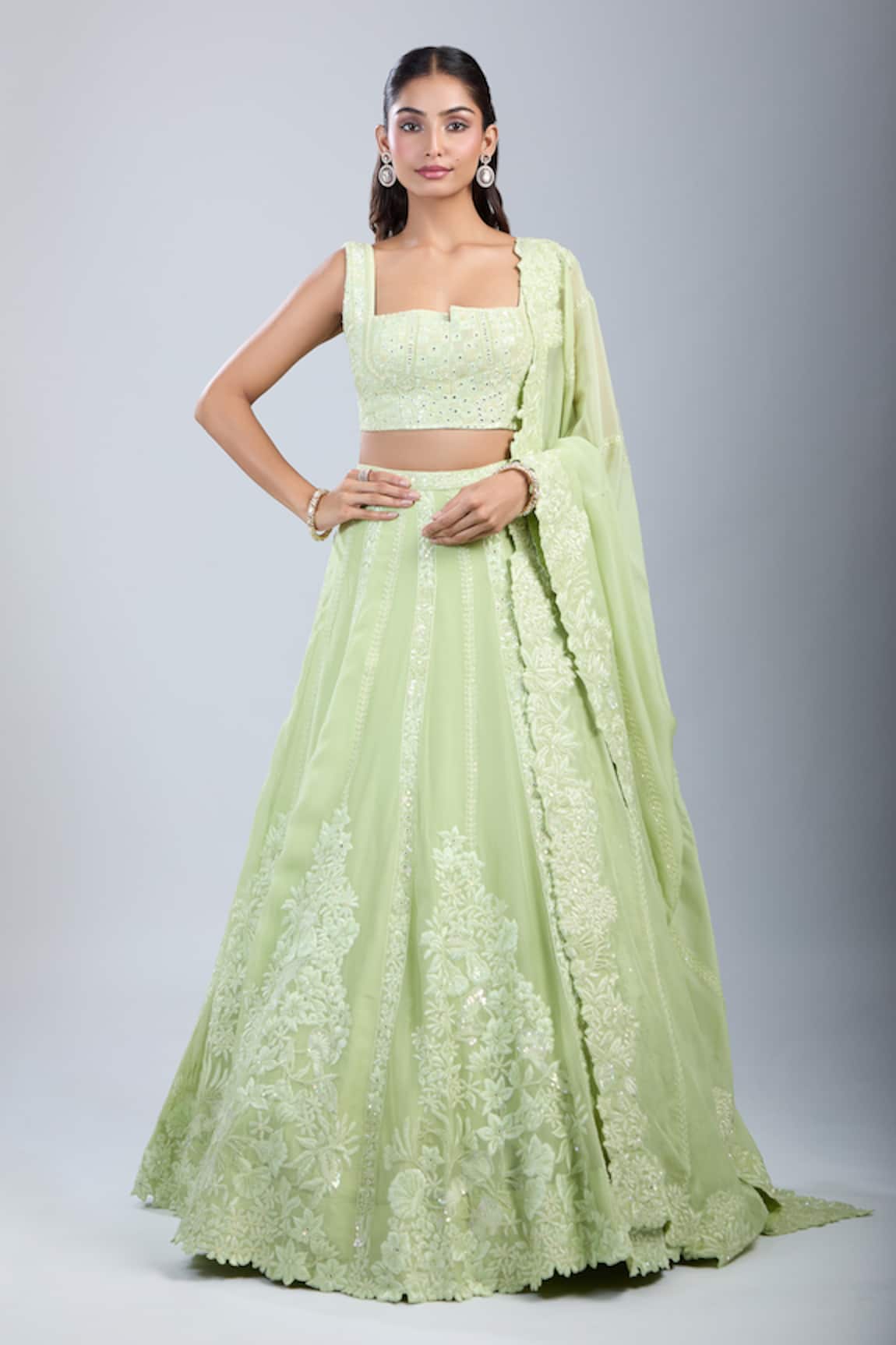 Mishru Sea Green Embroidered Lehenga Set