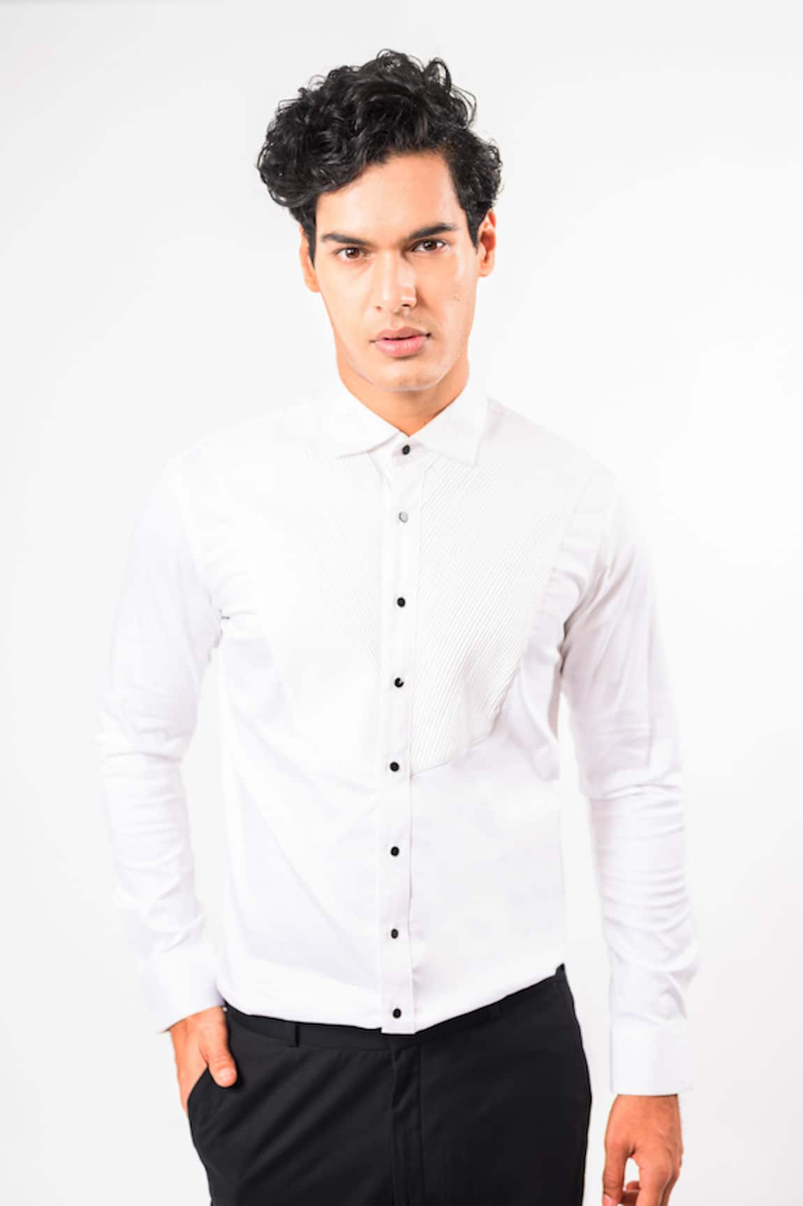 Kalpana Naik V Pintucks Cotton Stretch Shirt 