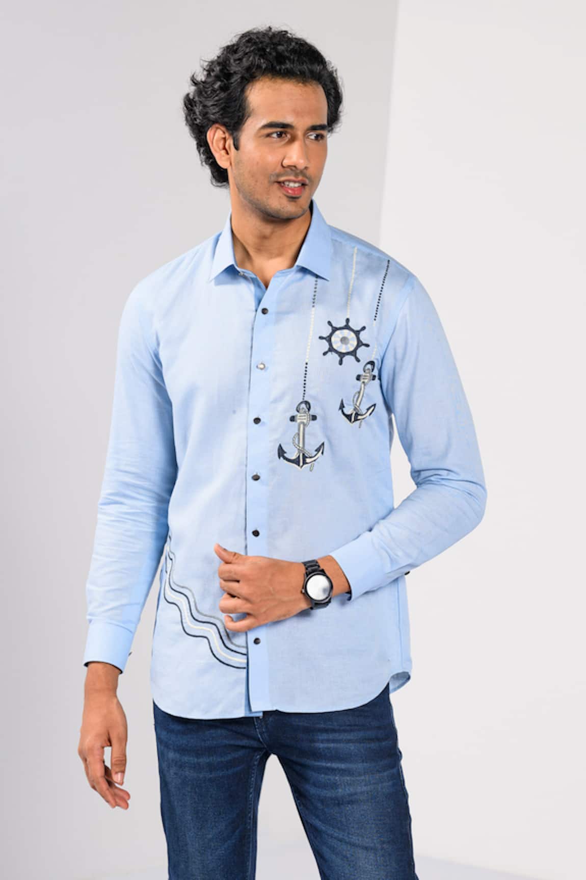 Kalpana Naik Harbour Dock Thread Embroidered Shirt