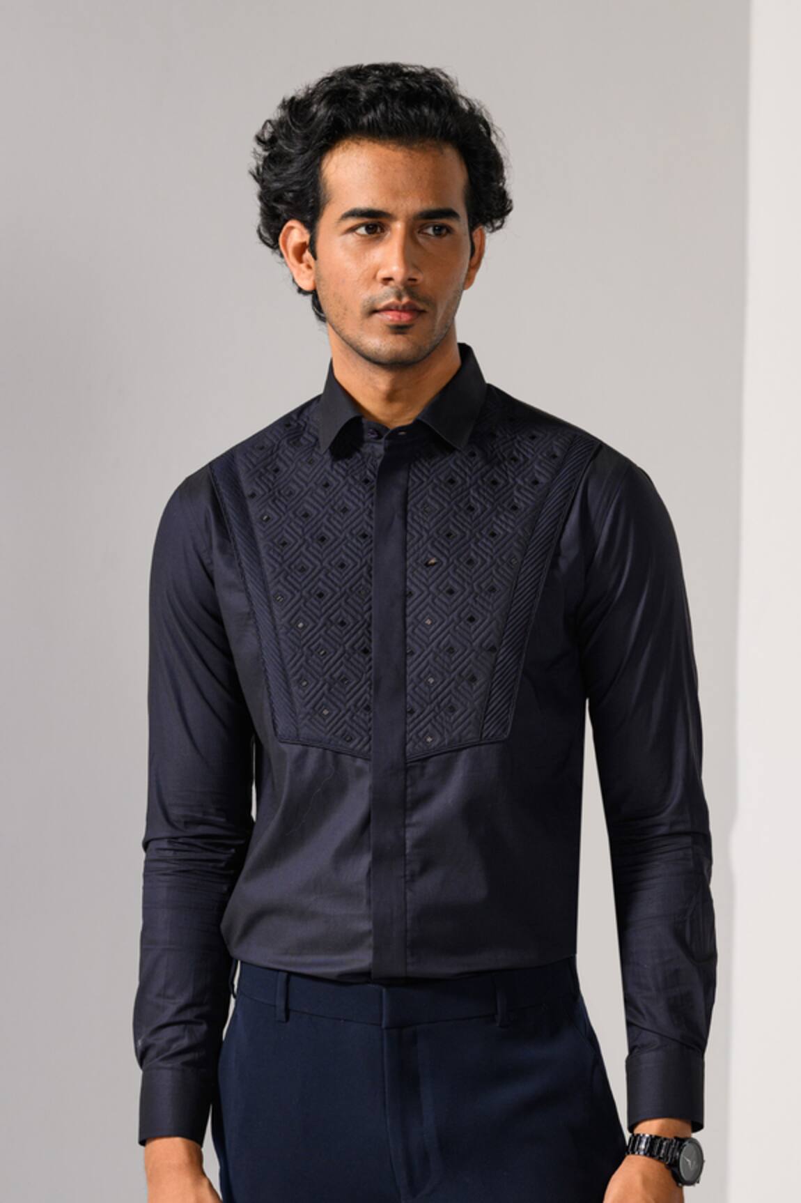 Kalpana Naik Geometric Quilted Pipe Work Embroidered Shirt