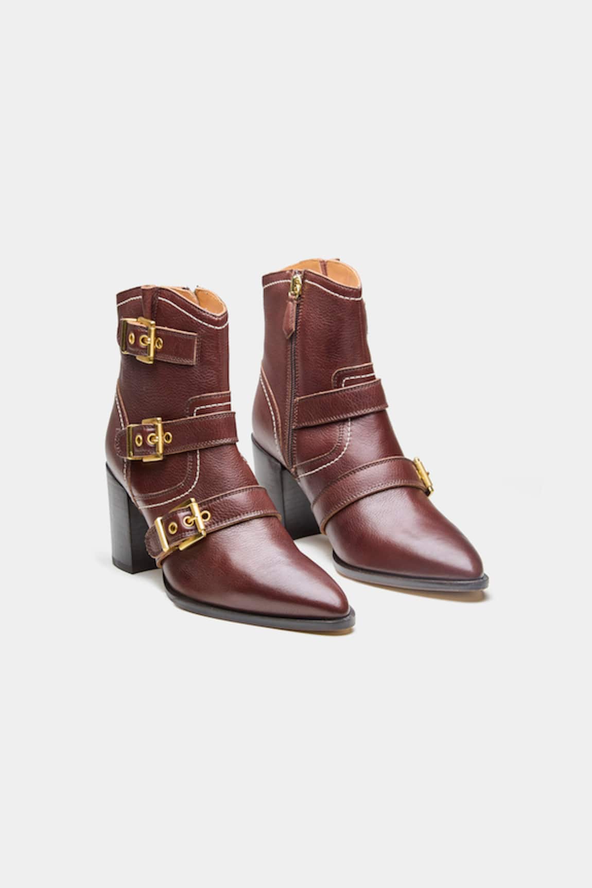 Oroh Teresa Buckle Detail Genuine Leather Ankle Boots