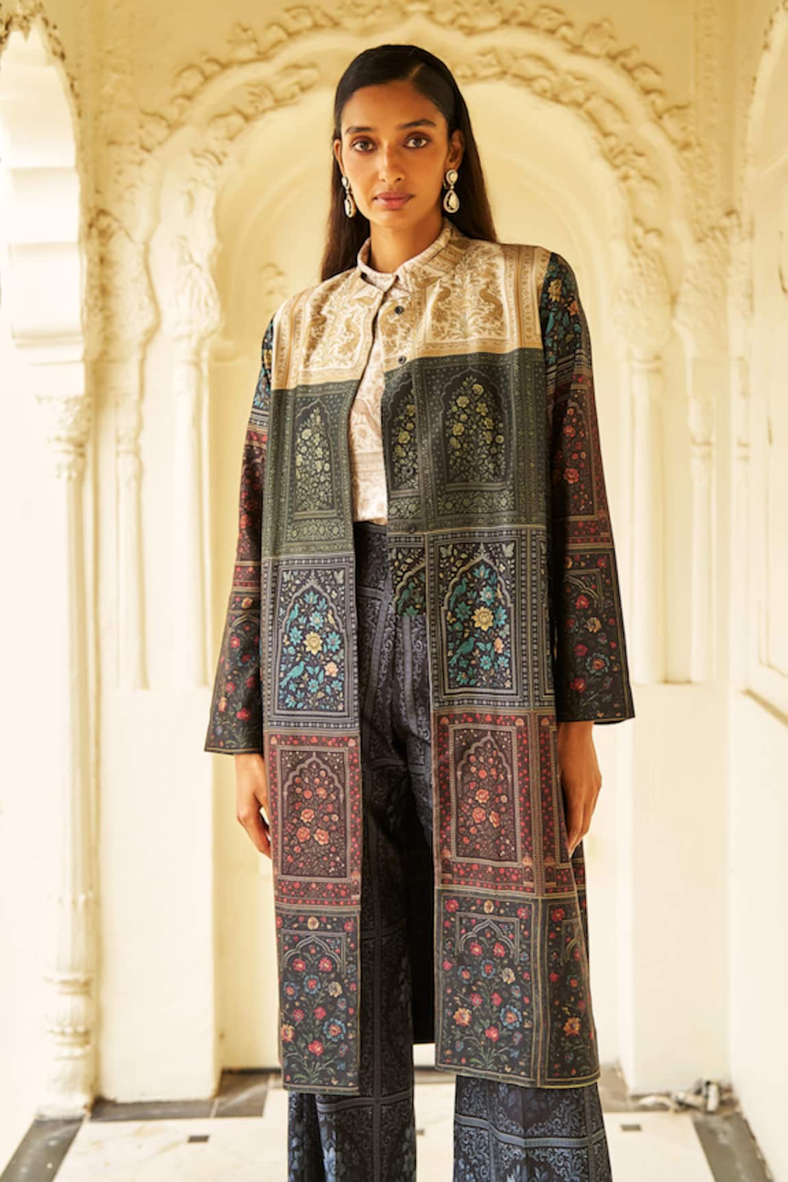 Dash And Dot Mughal Print Longline Jacket