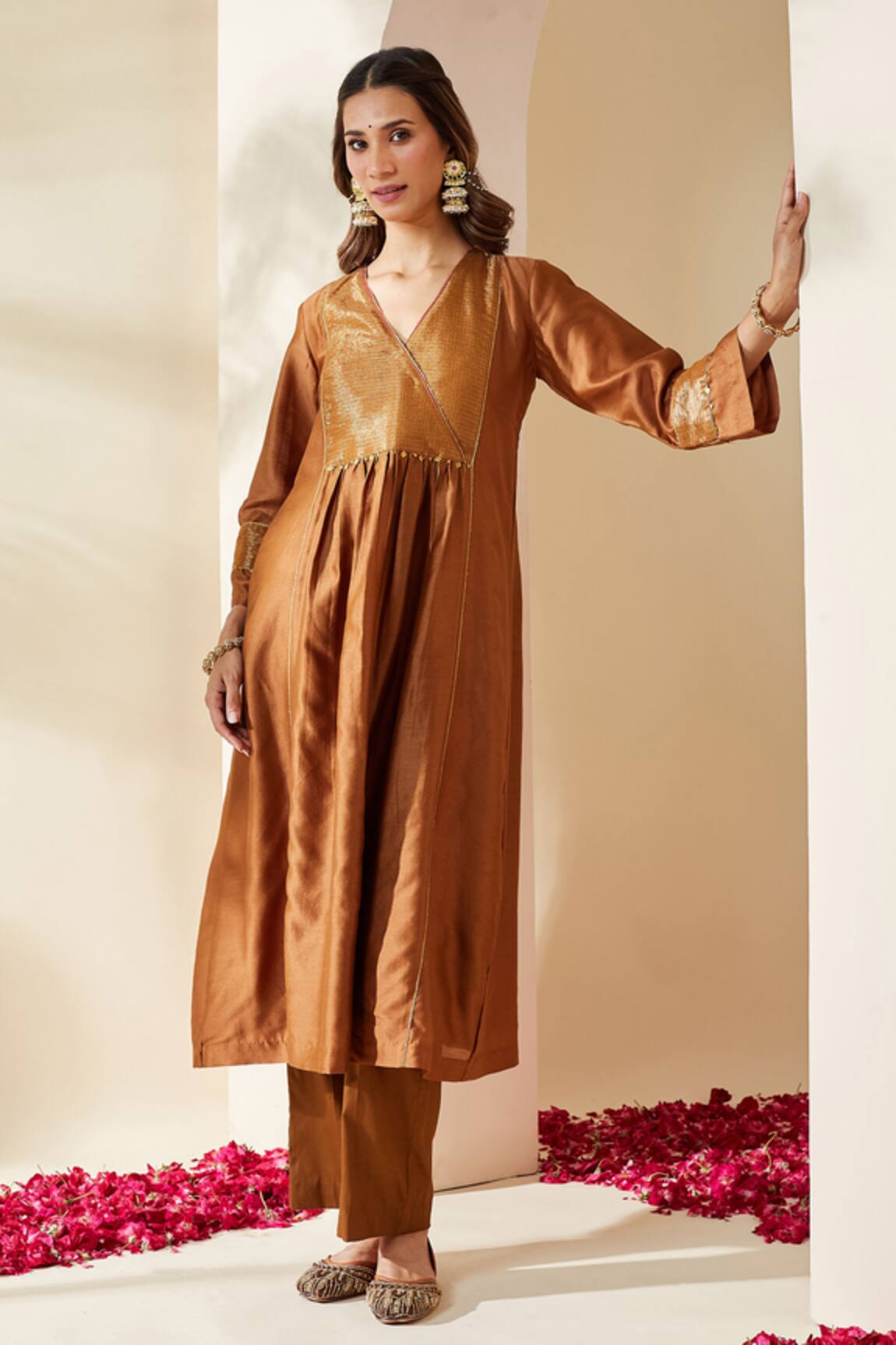 Mushio Brown Hand Embellished Chanderi Zohra Kurta