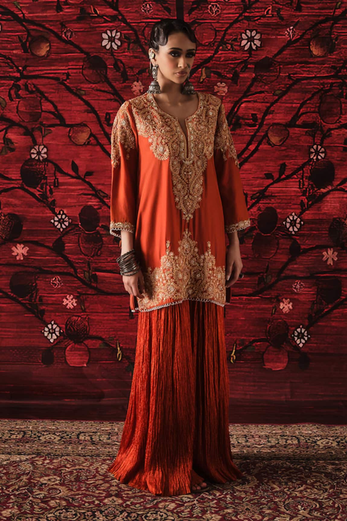 Shalkii Embroidered Short Kurta & Gharara Set