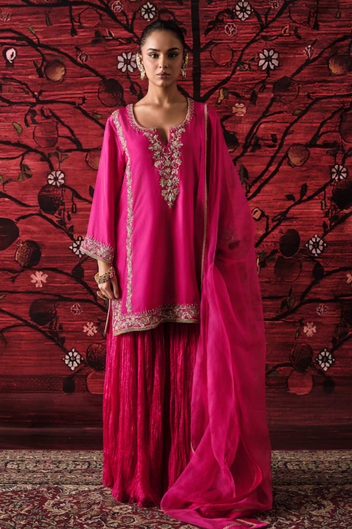 Shalkii Embroidered Kurta & Crinkled Gharara Set