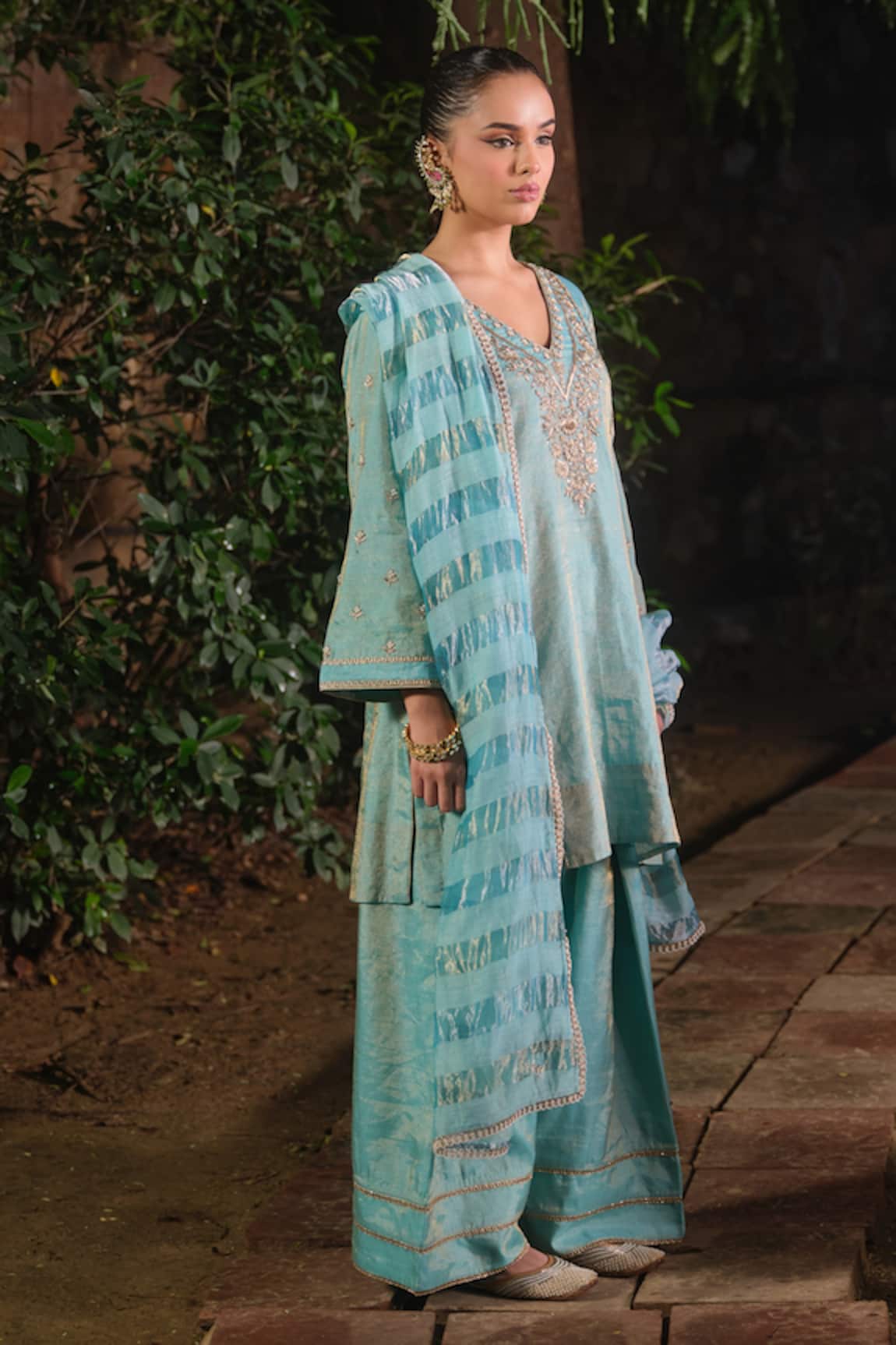 Shalkii Embroidered Short Kurta & Farshi Salwar Set