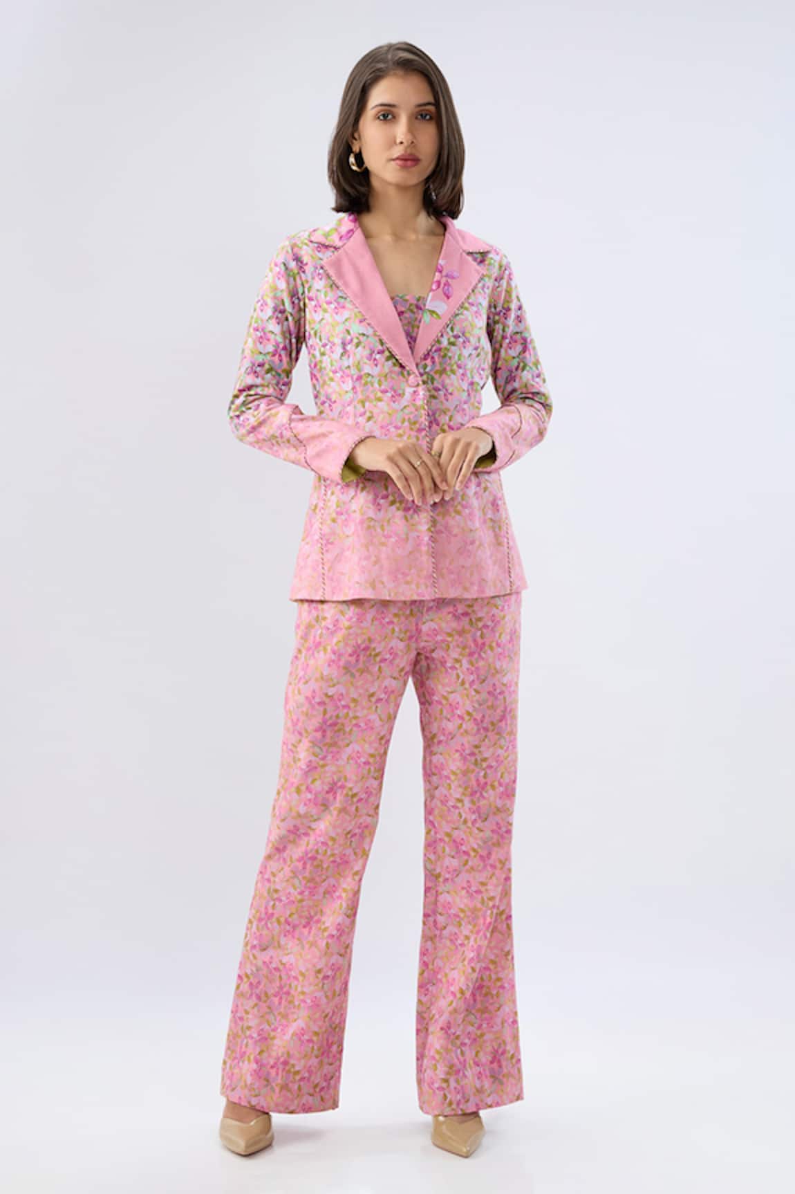 Raw & Rustic By Niti Bothra Pink Floral Print Blazer Set