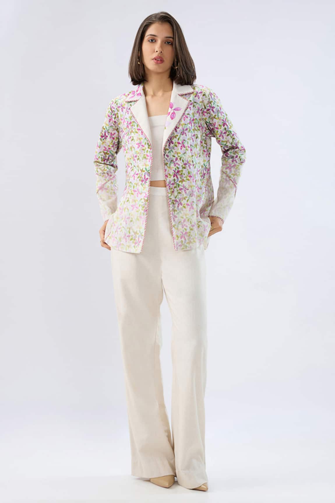 Raw & Rustic By Niti Bothra Ivory Floral Print Blazer Set 