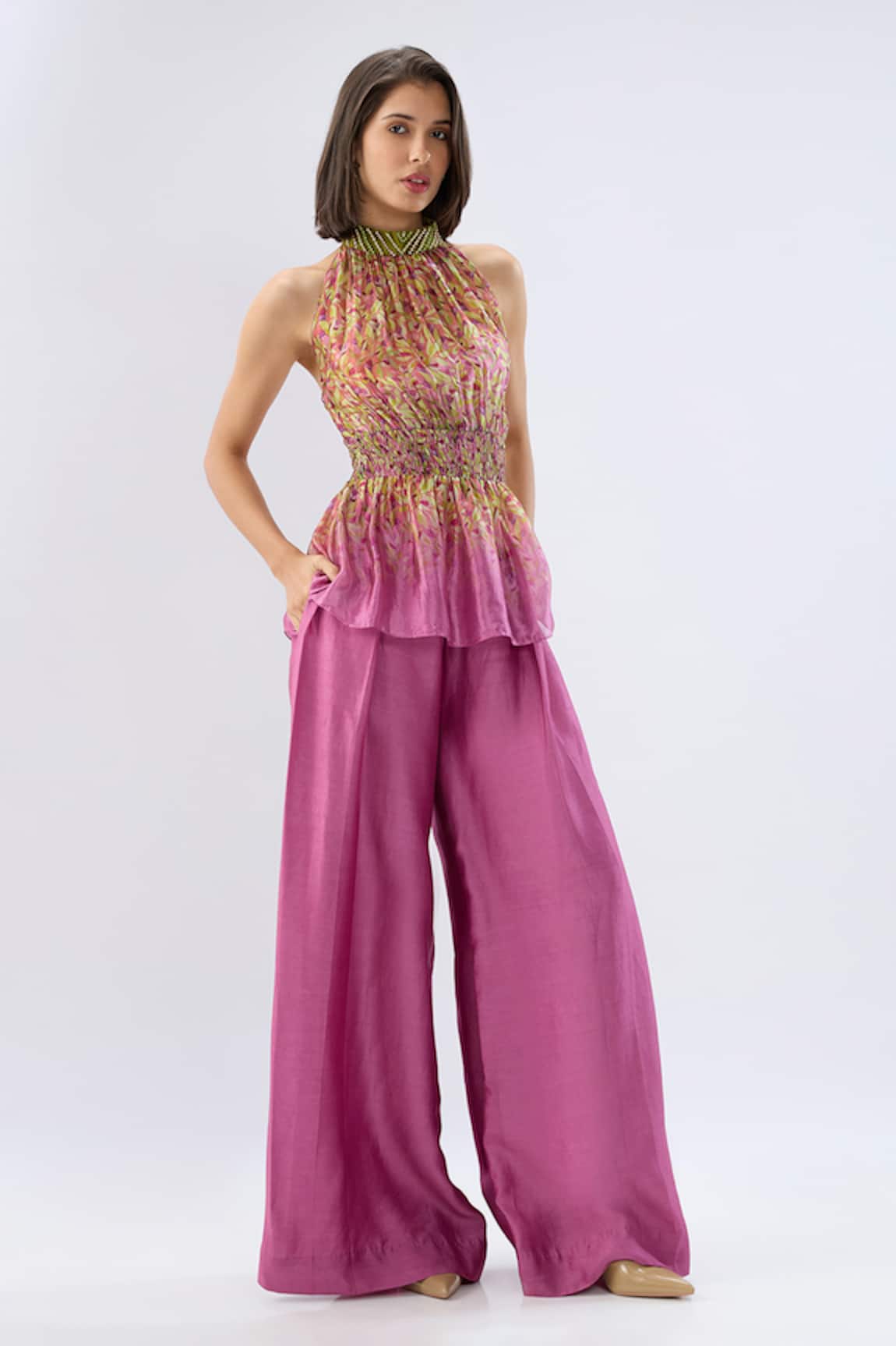 Raw & Rustic By Niti Bothra Floral Print Peplum Top & Flared Pant Set