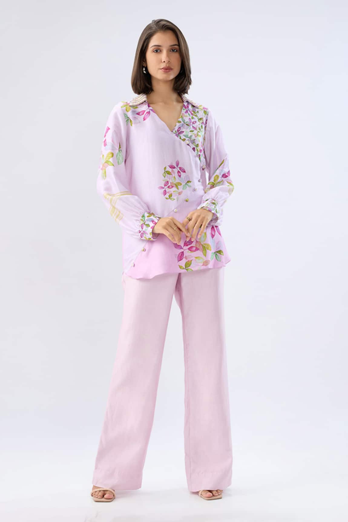 Raw & Rustic By Niti Bothra Periwinkle Floral Print Top With Flared Pant