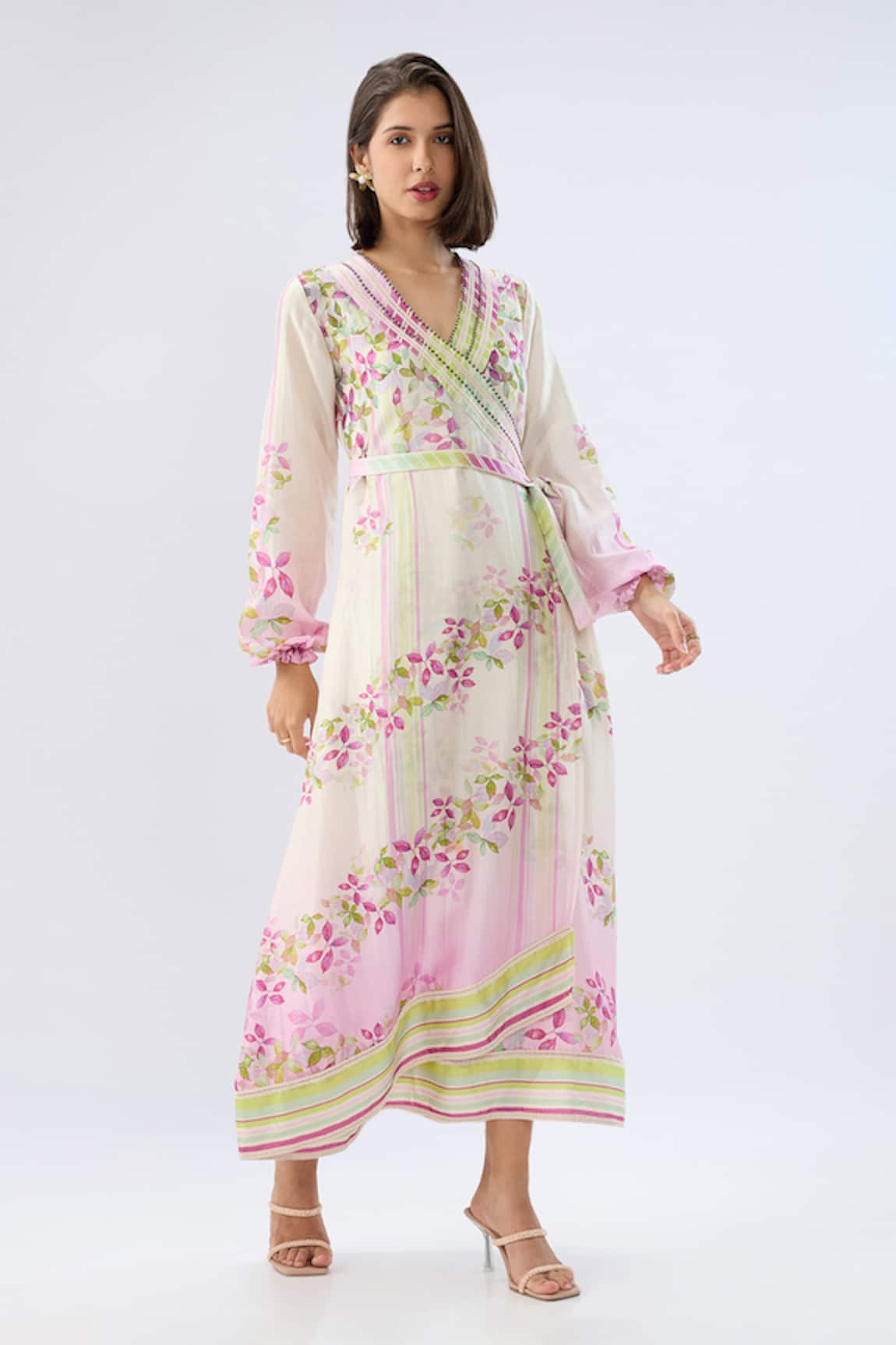Raw & Rustic By Niti Bothra Ivory Petunia Floral Print Wrap Dress 