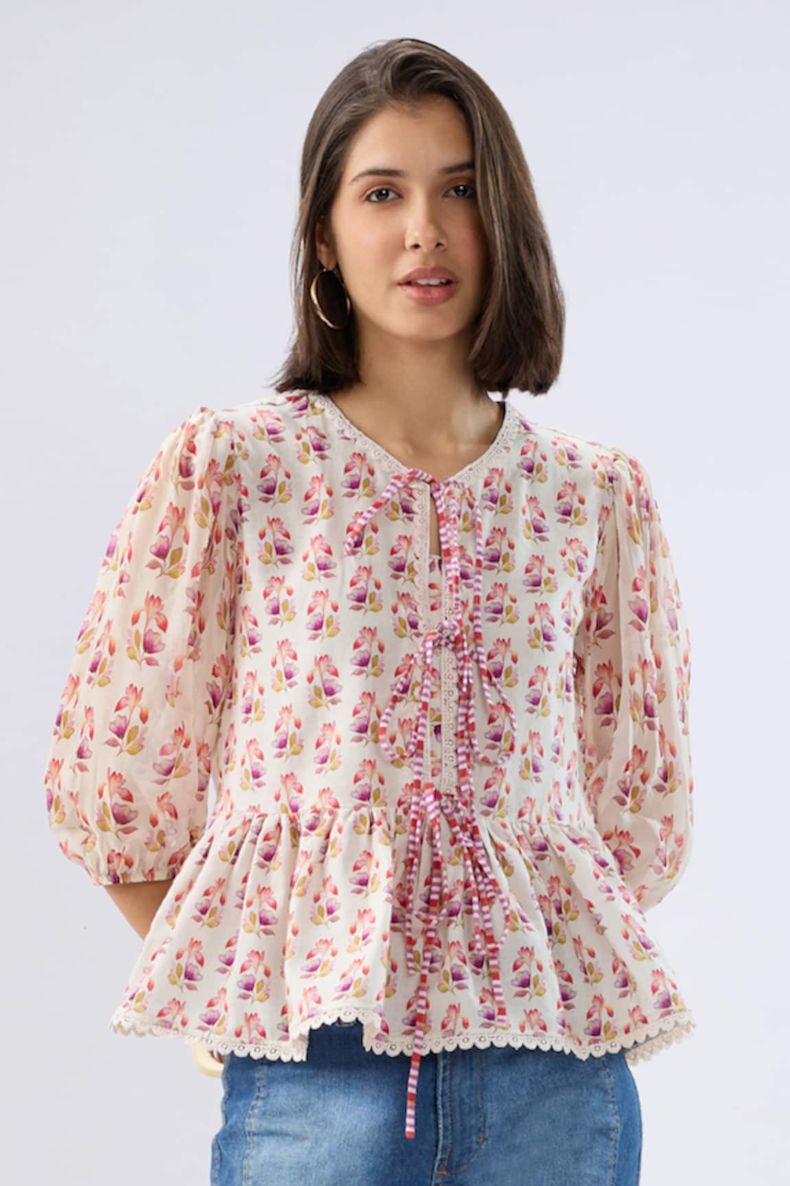 Raw & Rustic By Niti Bothra Floral Print Peplum Top 