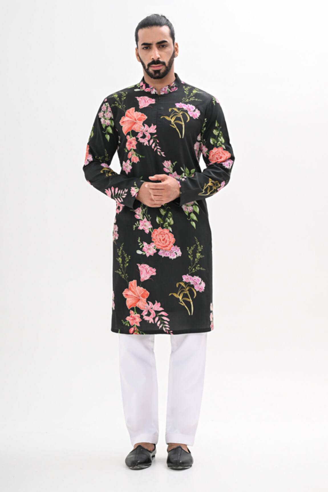 Kalpana Naik Black Bloom Printed Hand Embroidered Kurta Set 