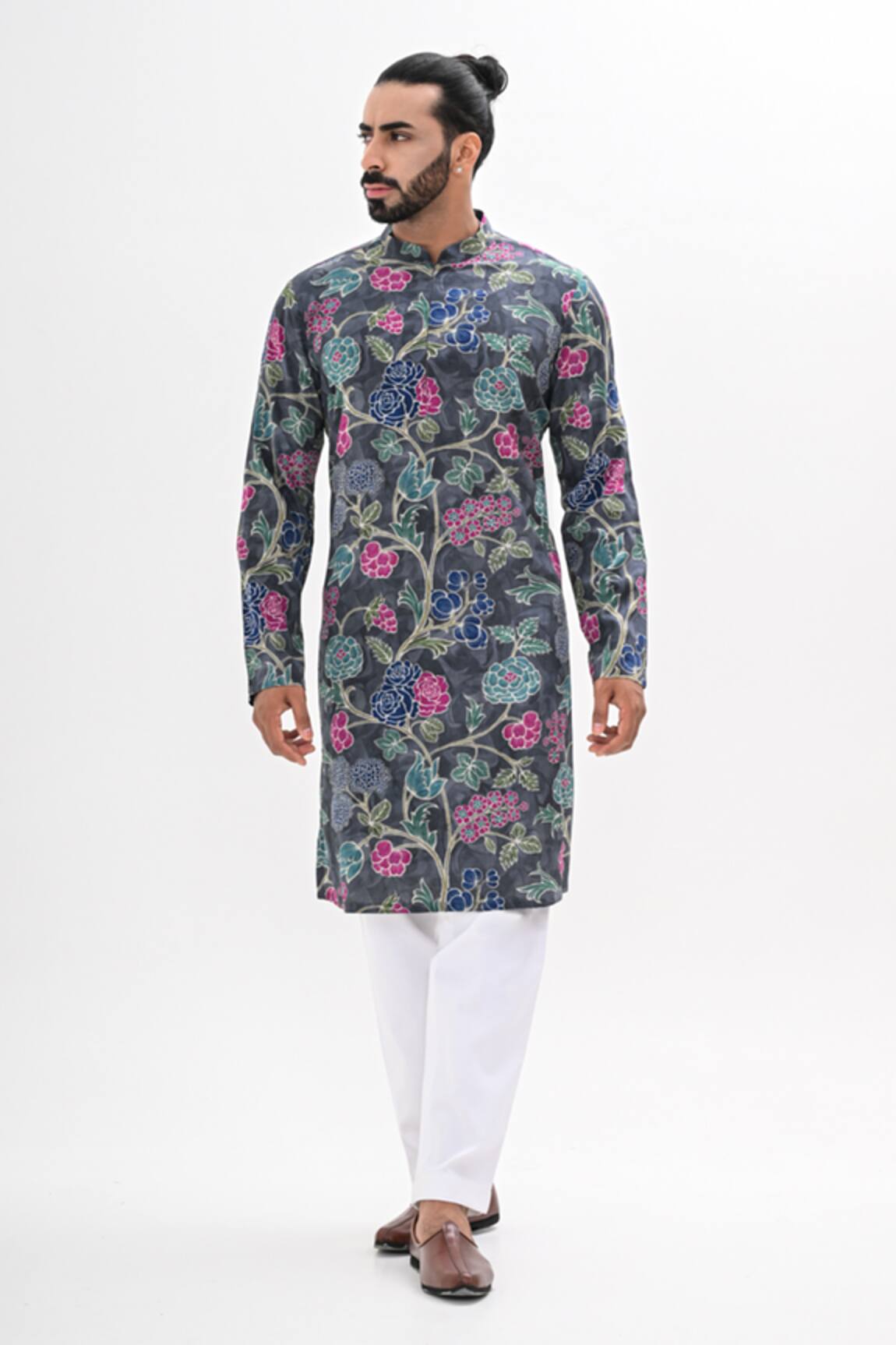 Kalpana Naik Grey Bloom Printed Kurta & Pant Set 