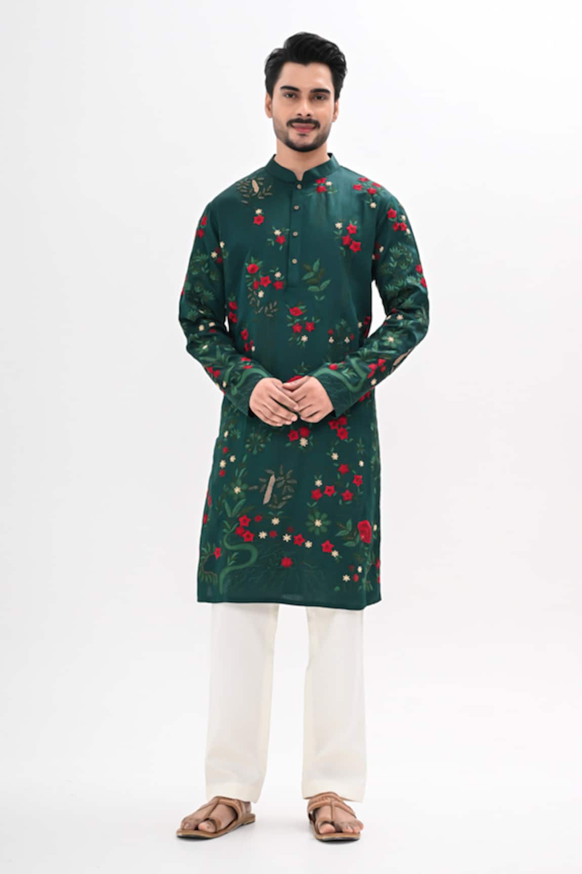Kalpana Naik Emerald Bloom Hand Embroidered Kurta Set 