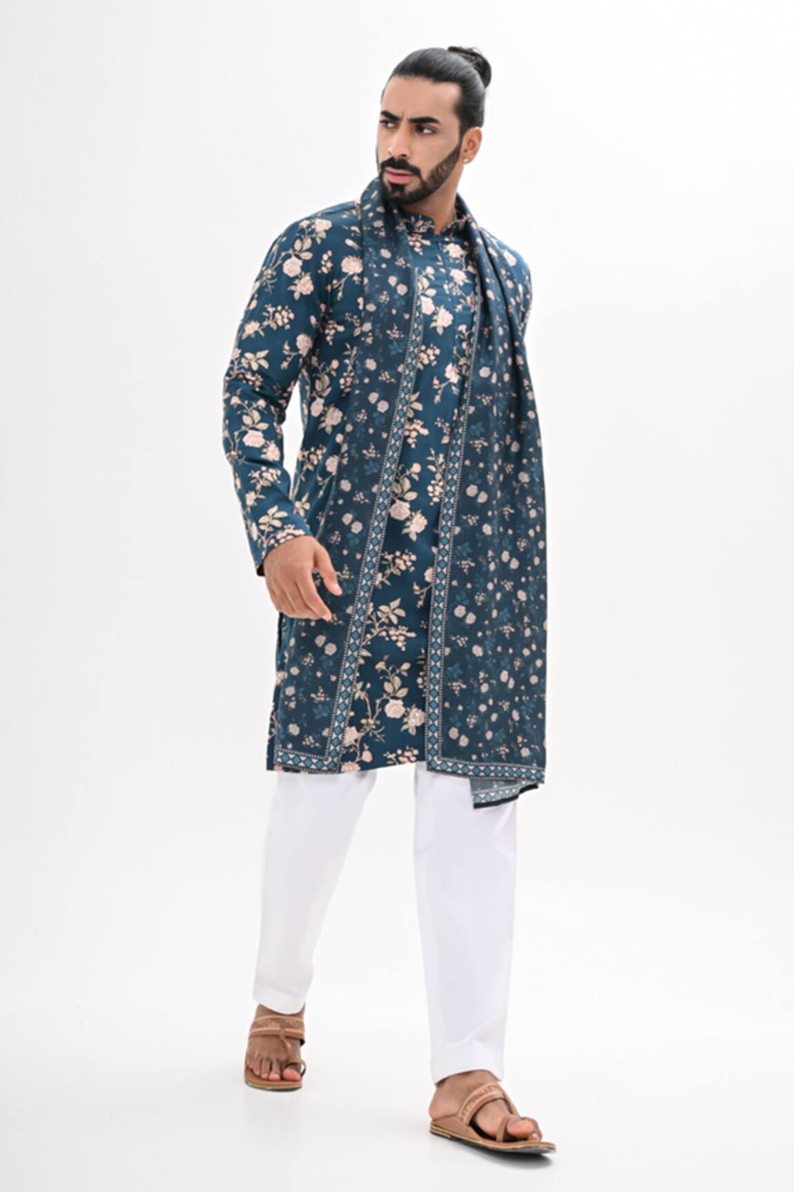 Kalpana Naik Teal Bloom Printed Kurta & Pant Set 