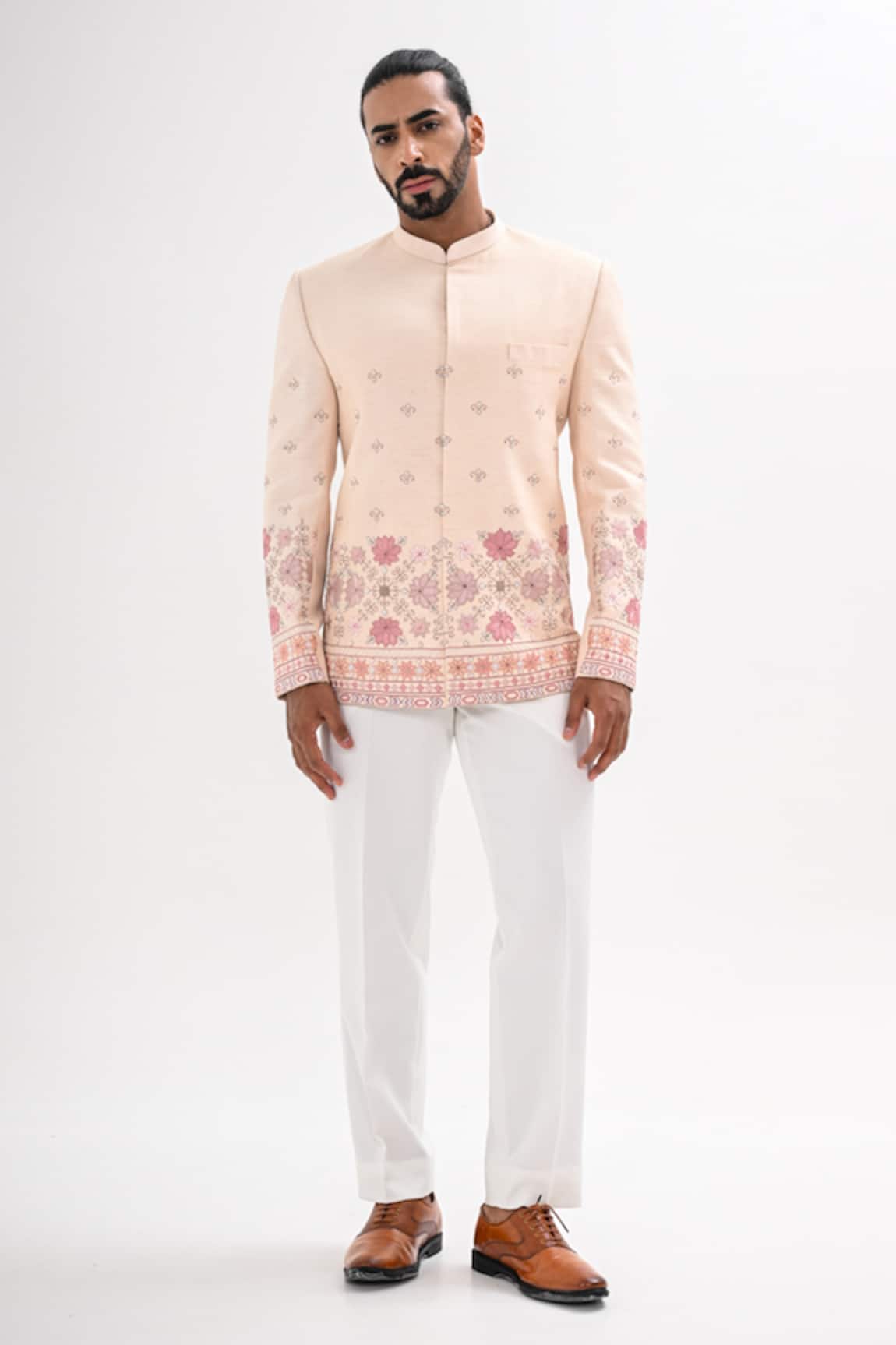 Kalpana Naik Gulabi Phulkari Hand Embroidered Bandhgala Set