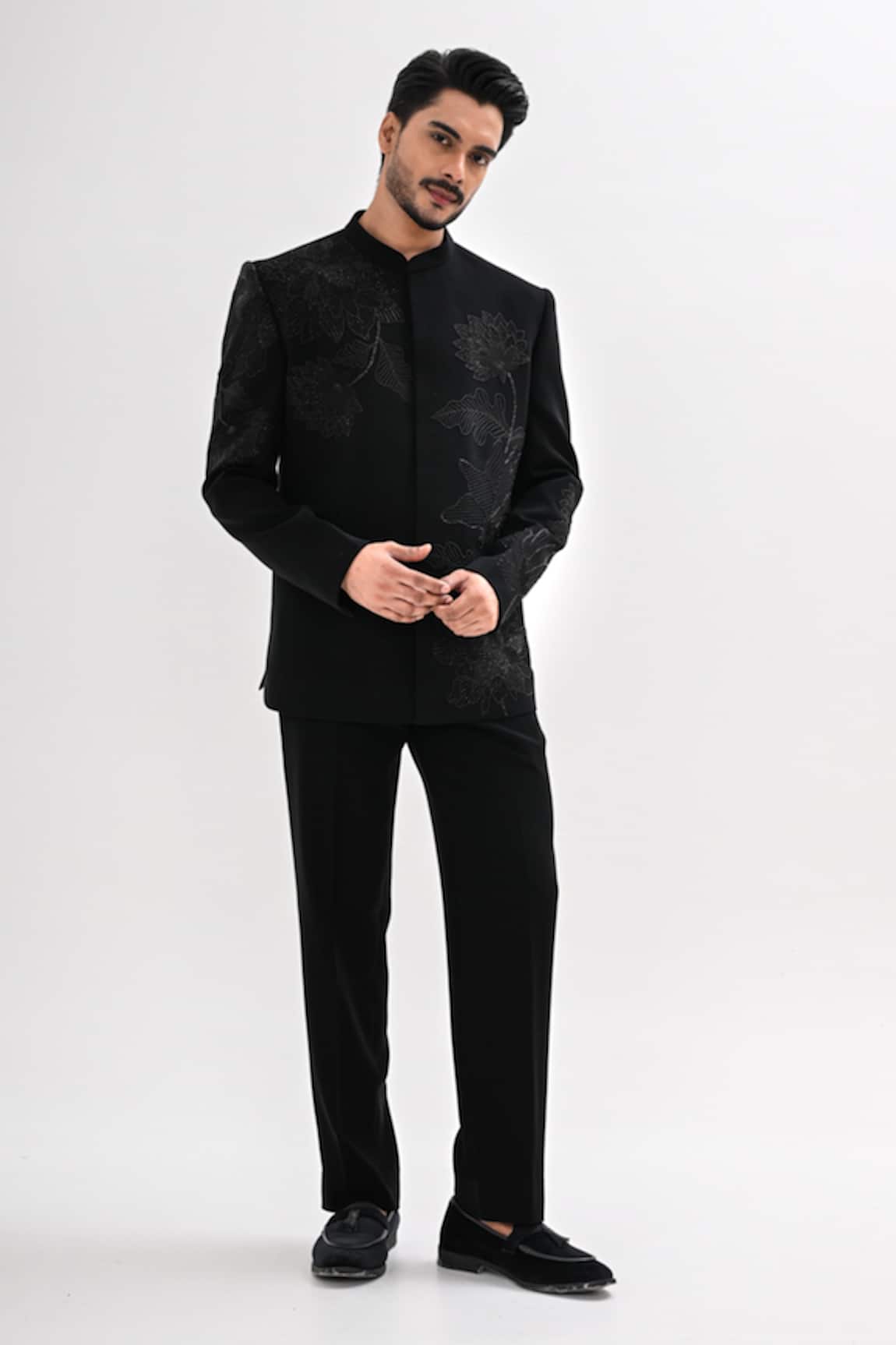 Kalpana Naik Royal Blossom Hand Embroidered Bandhgala Set 