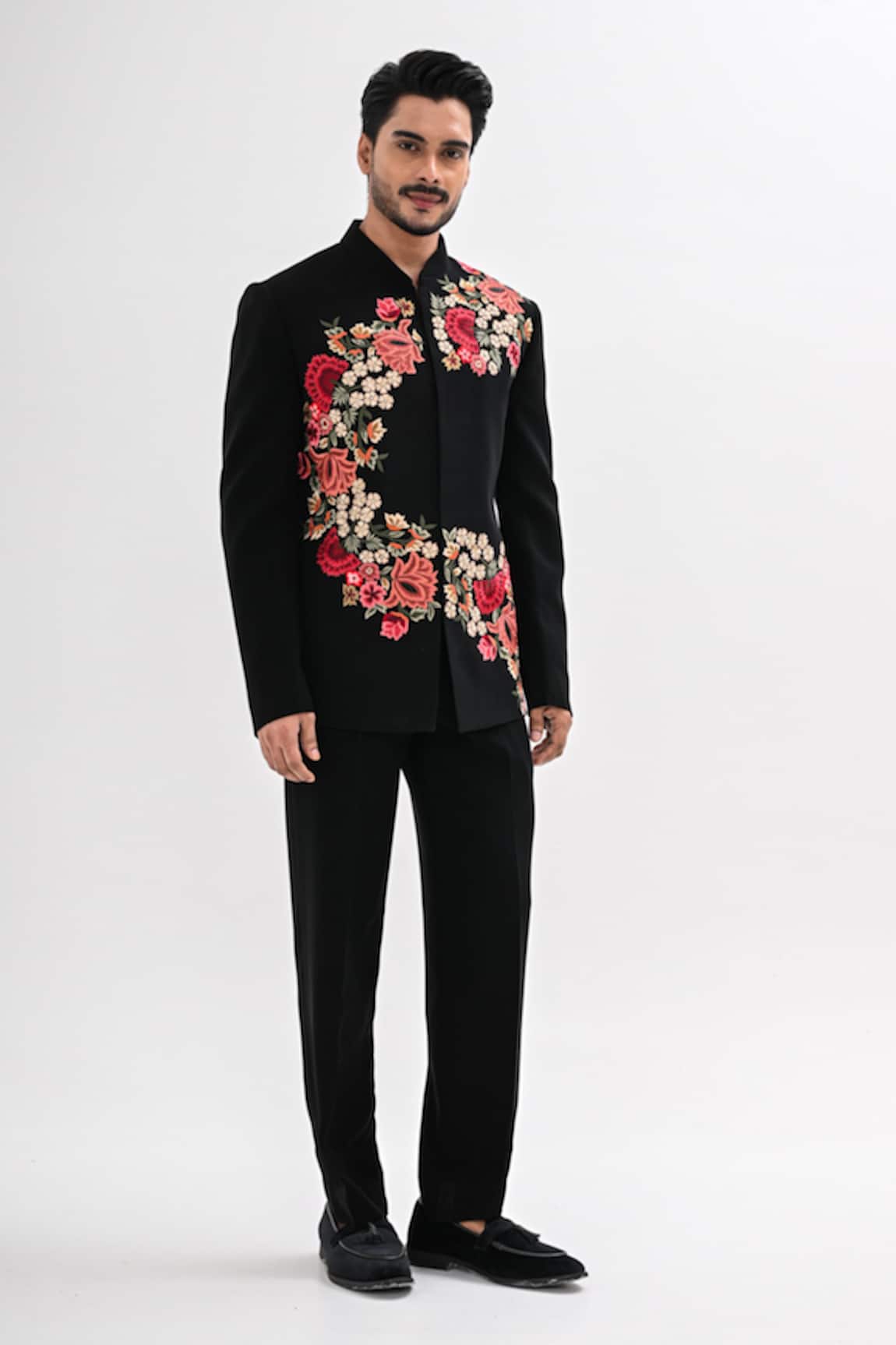 Kalpana Naik Noir Bloom Embroidered Bandhgala Set 