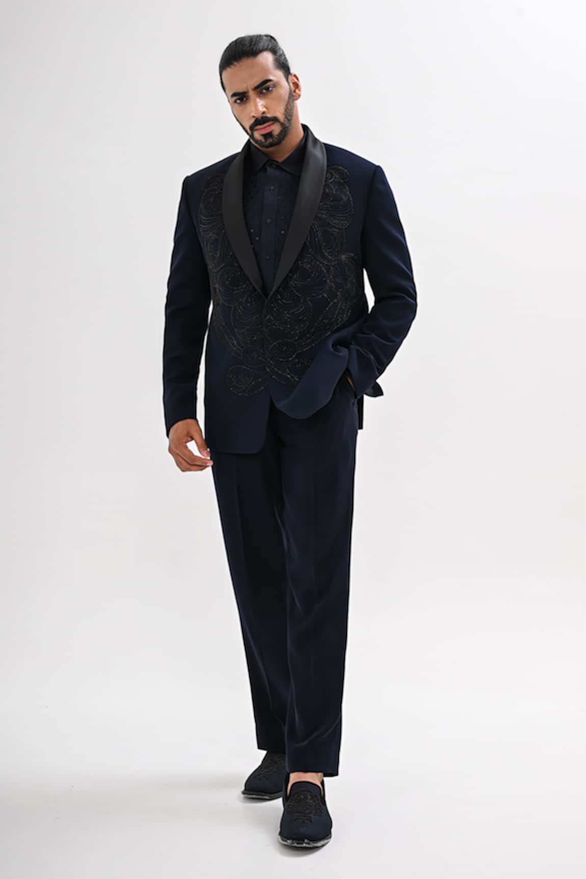 Kalpana Naik Midnight Blue Hand Embroidered Tuxedo Set