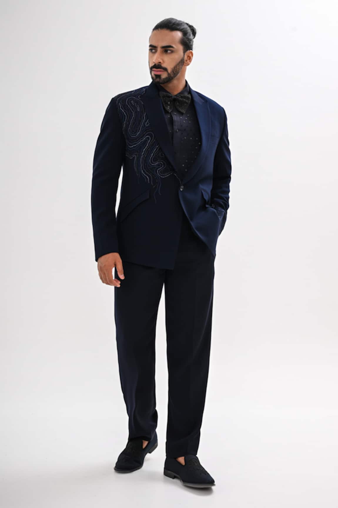 Kalpana Naik Navy Waves Hand Embroidered Tuxedo Set