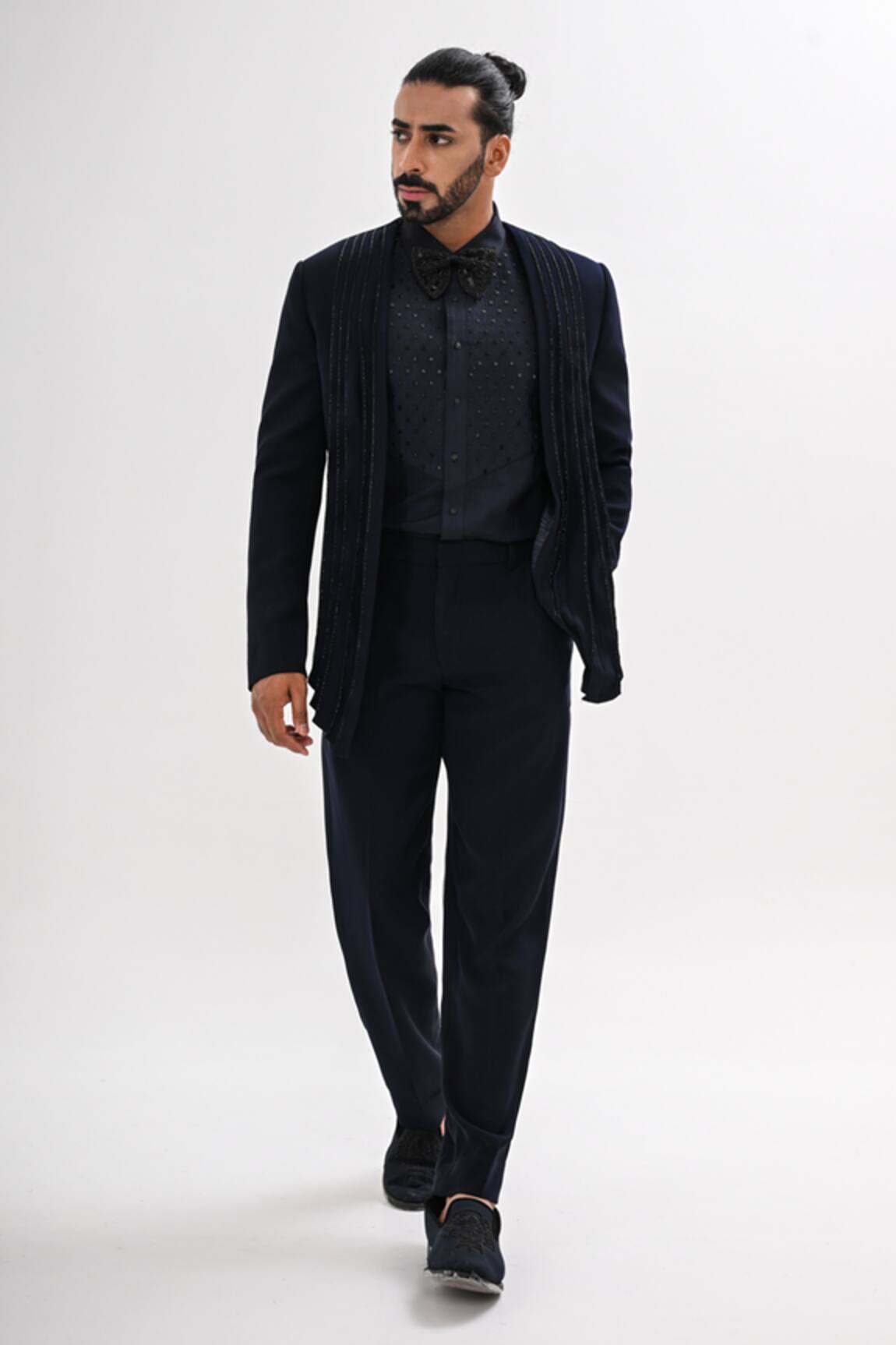 Kalpana Naik Onyx Draped Hand Embroidered Tuxedo Set