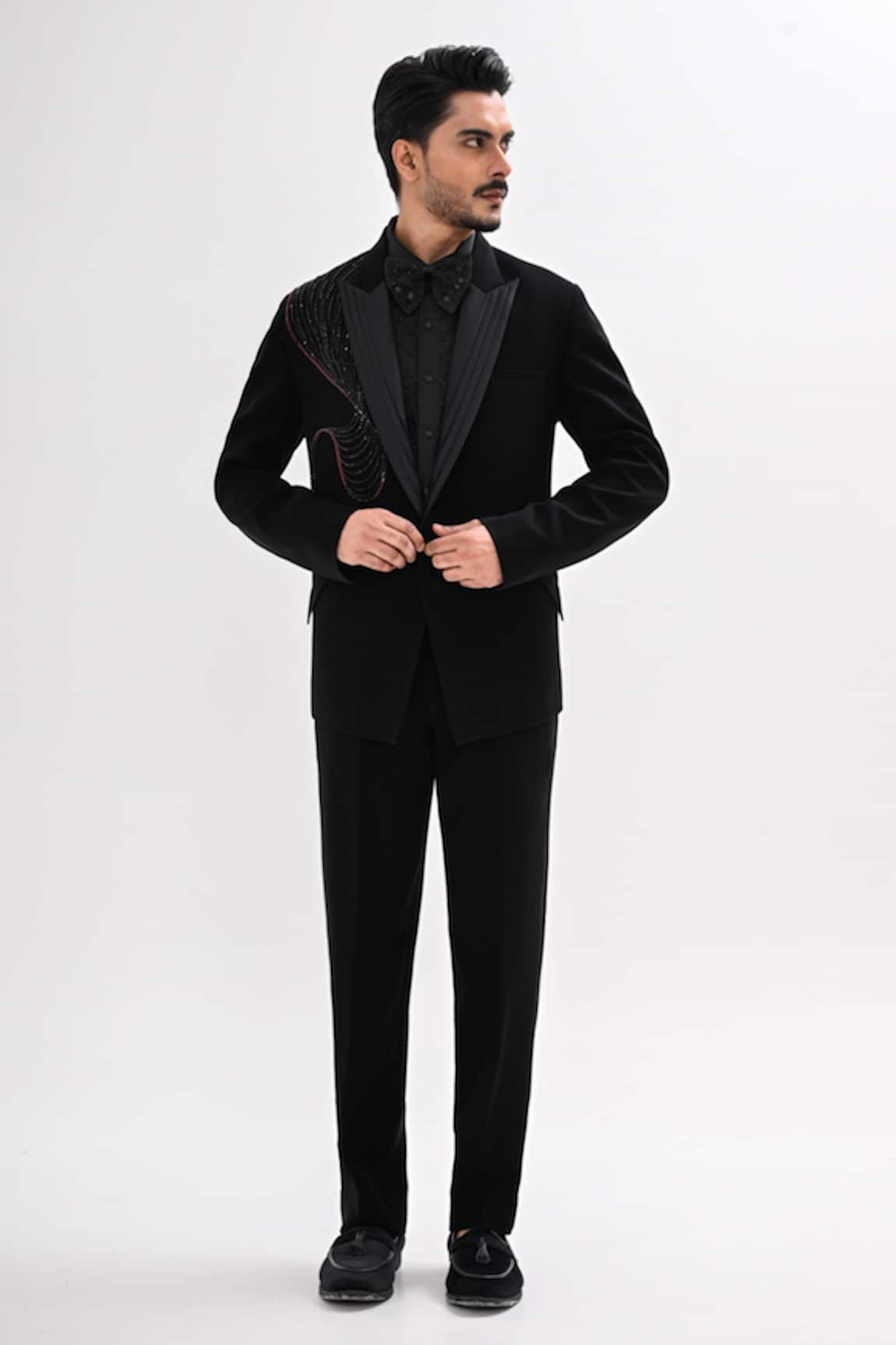 Kalpana Naik Black Cosmic Hand Embroidered Tuxedo Set