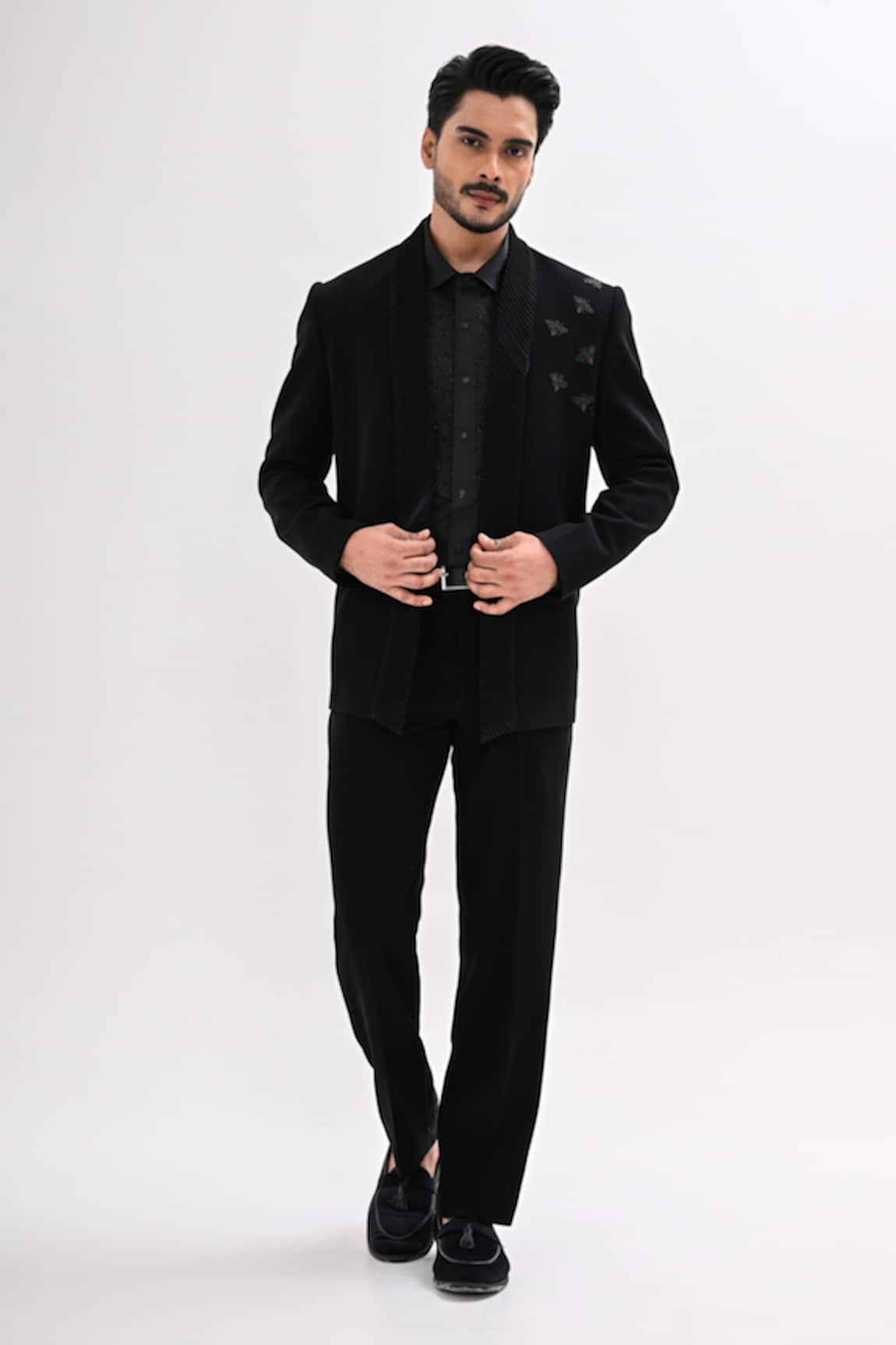 Kalpana Naik Open Bumblebee Hand Embroidered Tuxedo Set