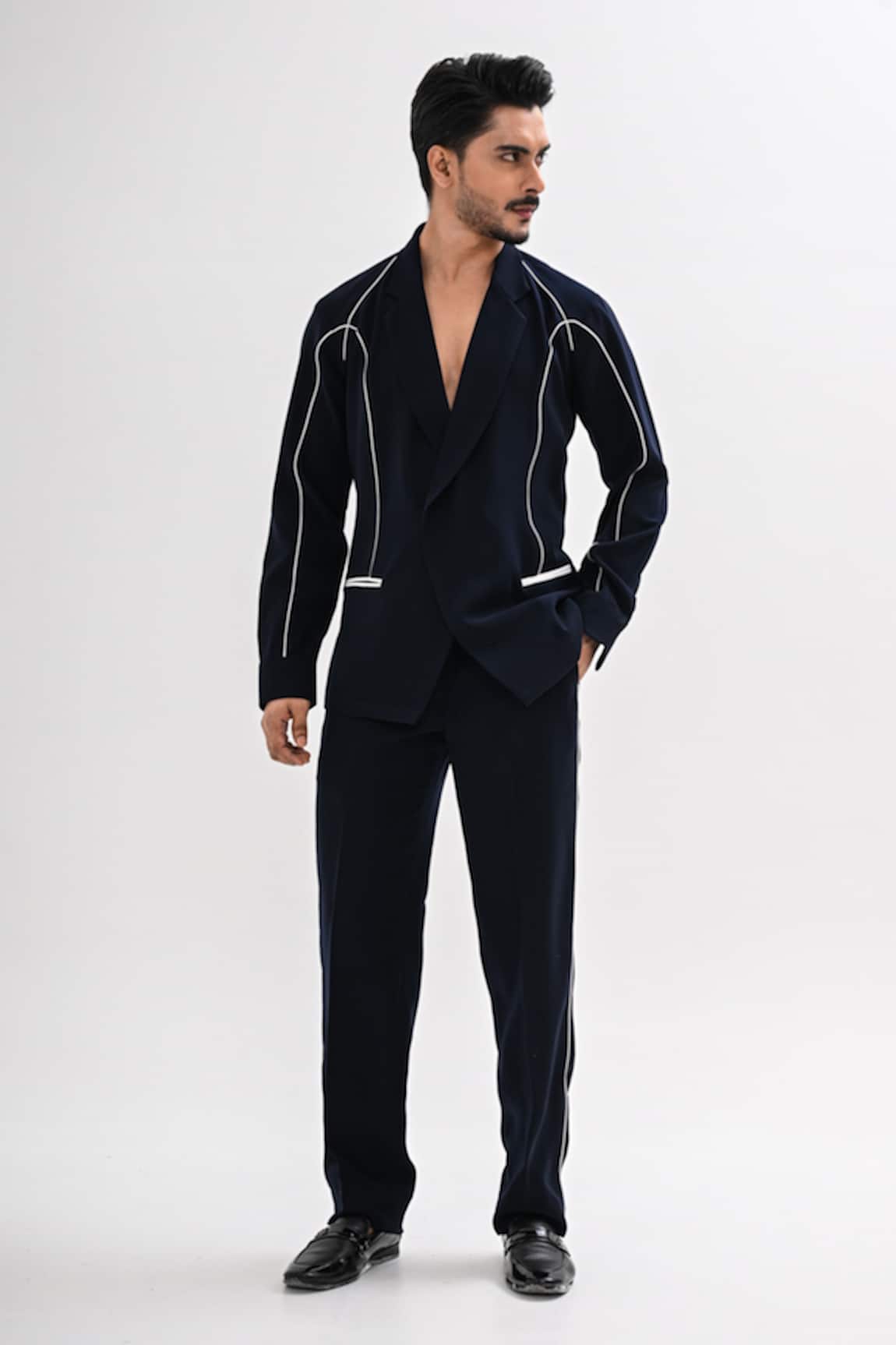Kalpana Naik Navy Blue Corded Jacket & Trouser Co-ord Set