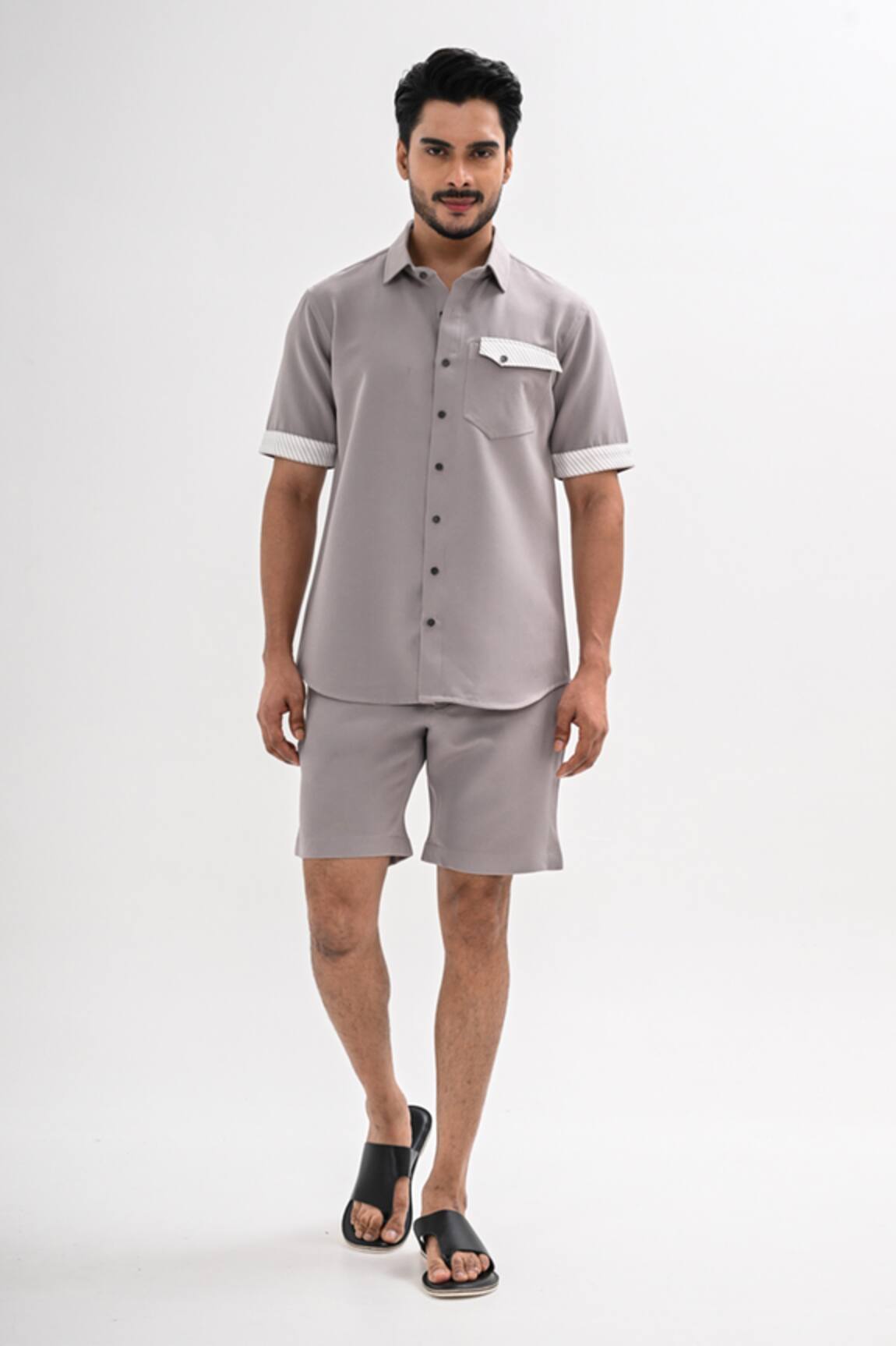 Kalpana Naik Grey Linear Shirt & Shorts Co-ord Set 
