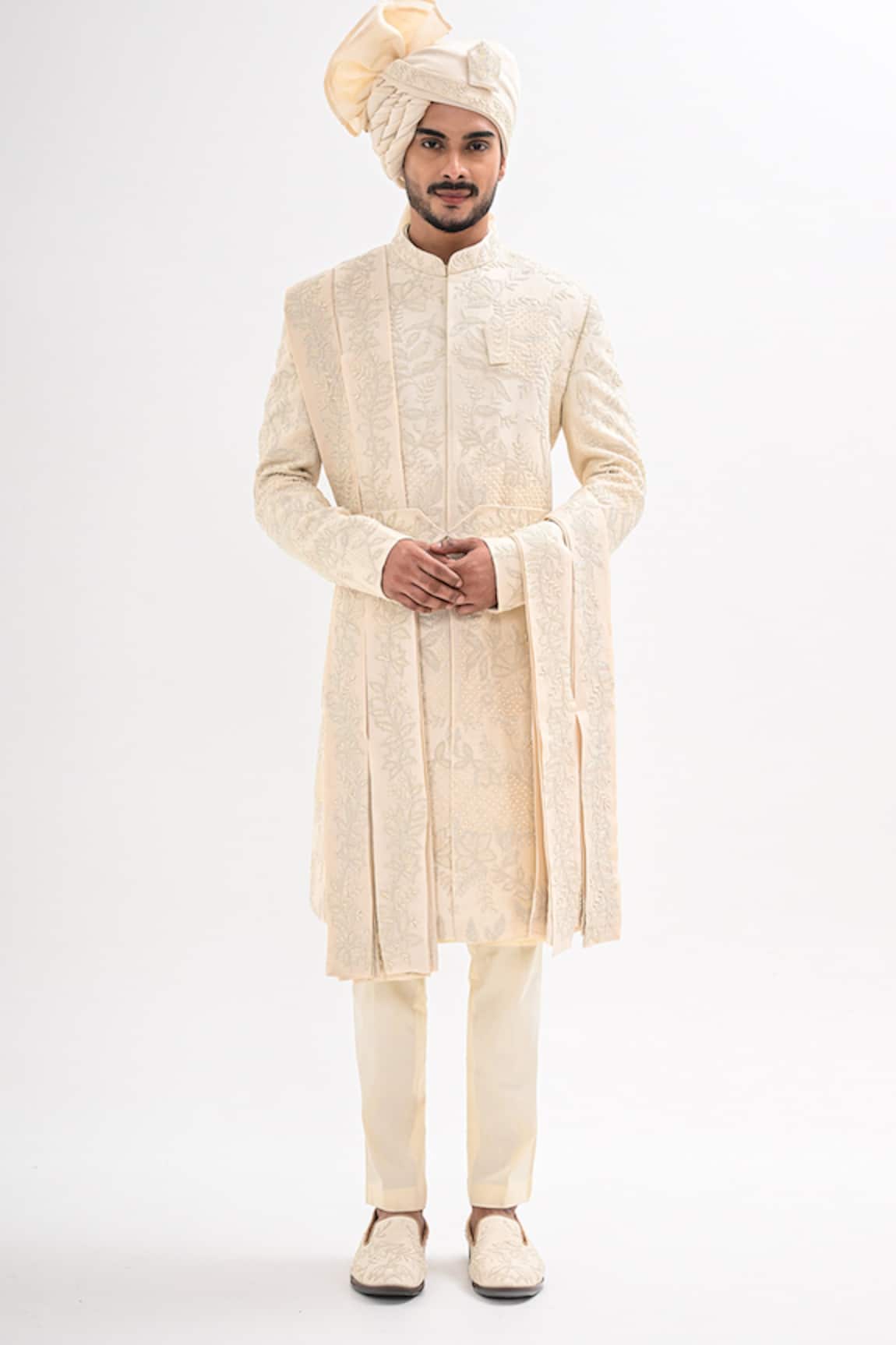 Kalpana Naik Ivory Embroidered Sherwani Set 
