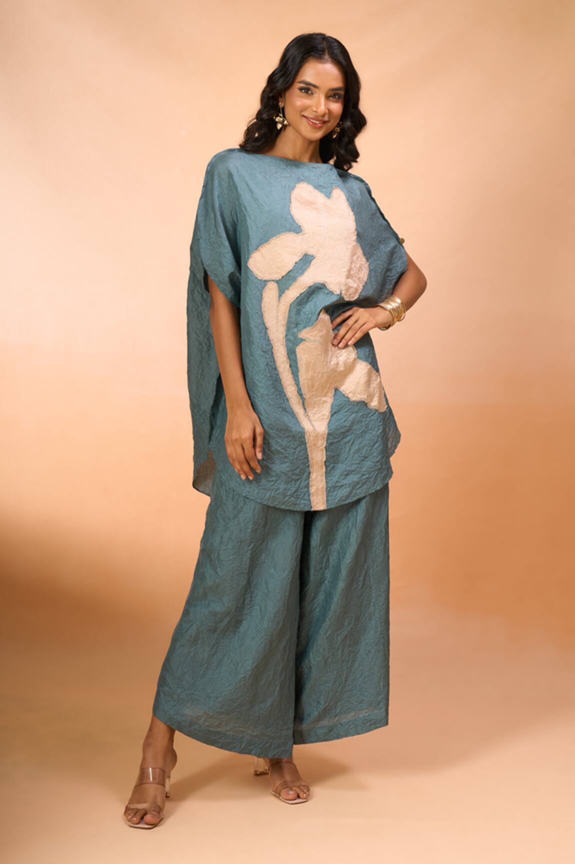 Divyam Mehta Flower Patchwork Embroidered Tunic With Pant