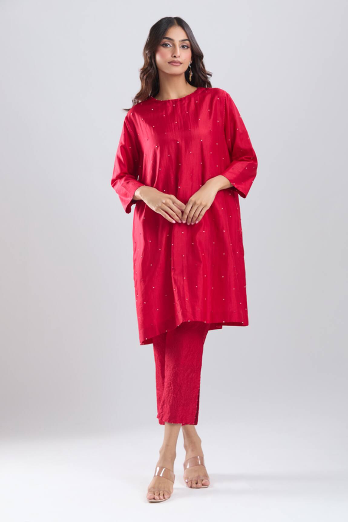 Divyam Mehta Valentine Red Plain Kurta With Pant
