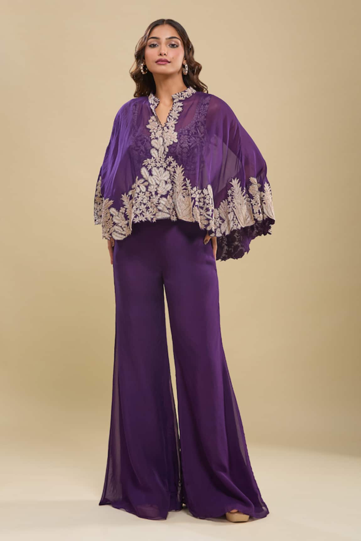 Mishru Purple Cape Bustier Pant Set