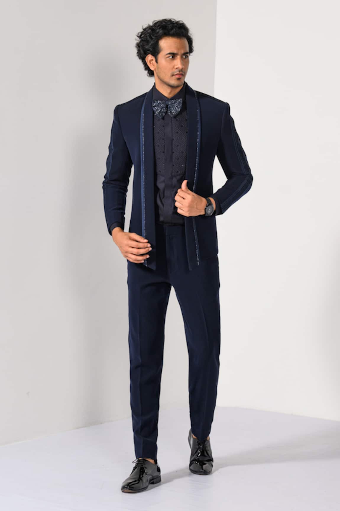 Kalpana Naik Cobalt Pintuck Tuxedo Blazer & Trouser Set