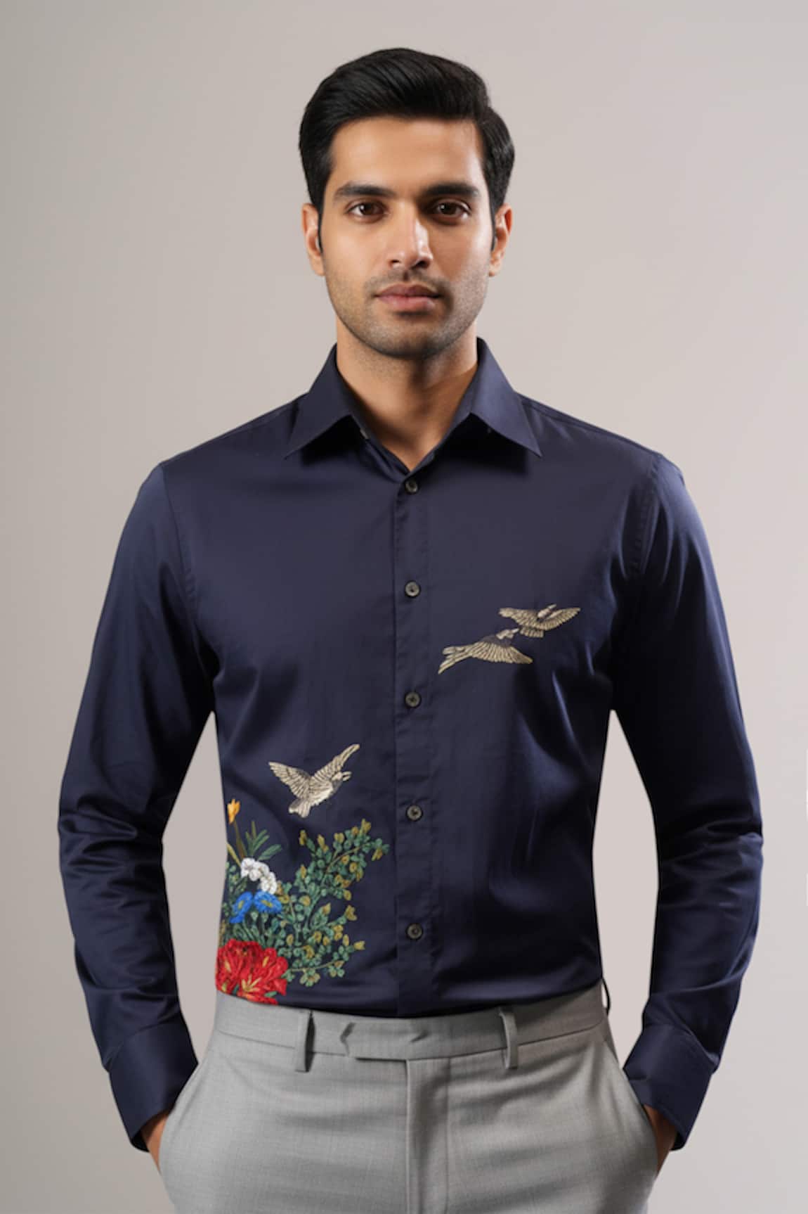 Rohit Bal Botanical Embroidered Shirt 