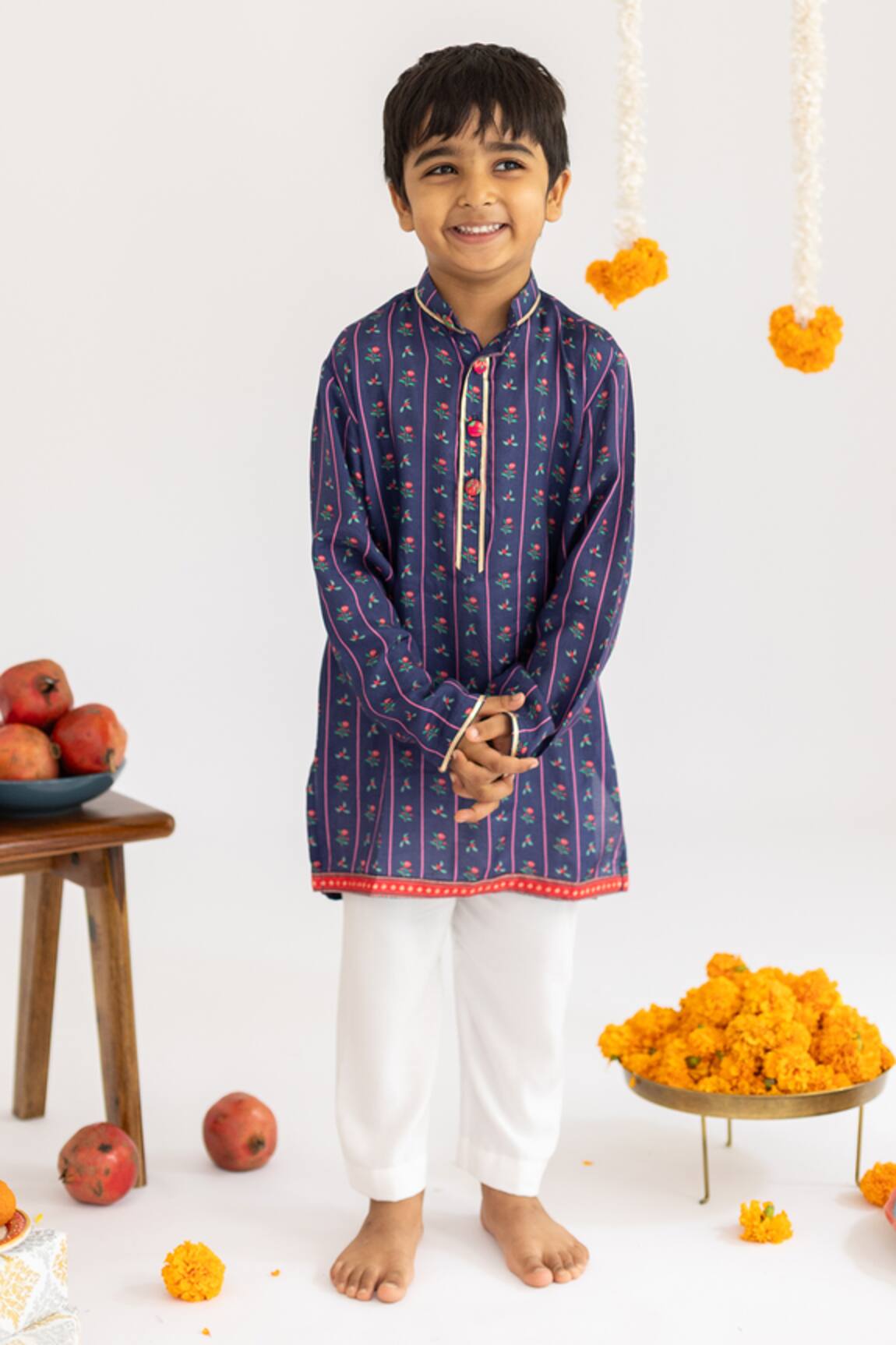 MR Brat Blue Stripes Printed Muslin Kurta Set