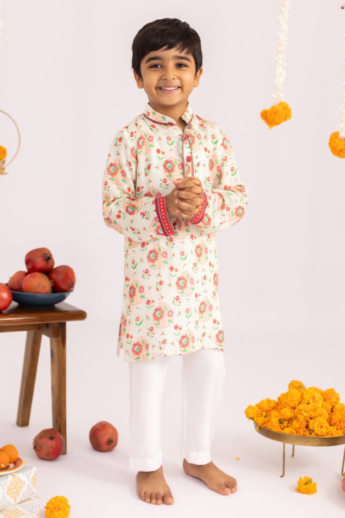 MR Brat Off White Anar Jaal Printed Muslin Kurta Set