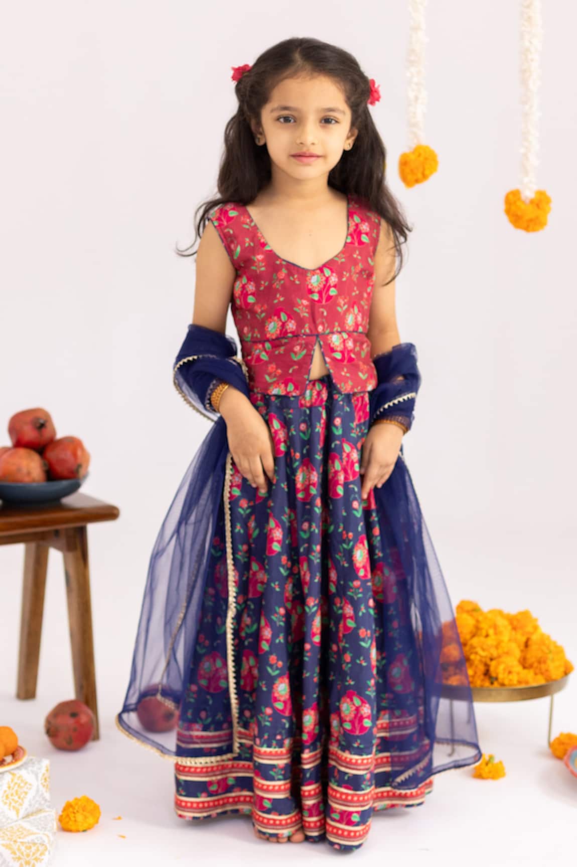 MR Brat Multicolor Anar Jaal Printed Muslin Lehenga Set