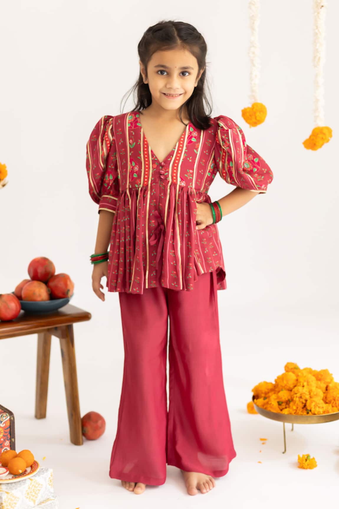 MR Brat Red Stripes Printed Muslin Top & Palazzo Set 