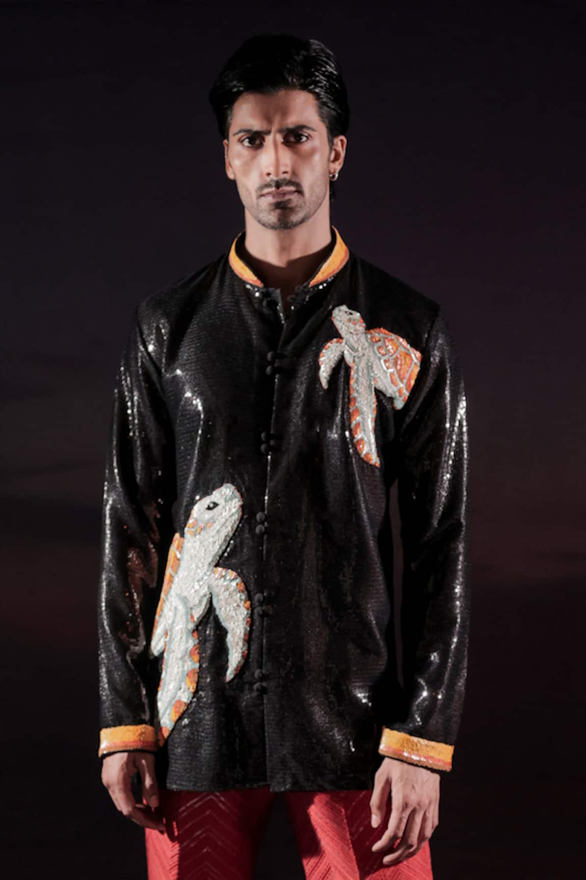 Jubinav Chadha Sequined Turtle Hand-Embroidered Short Kurta