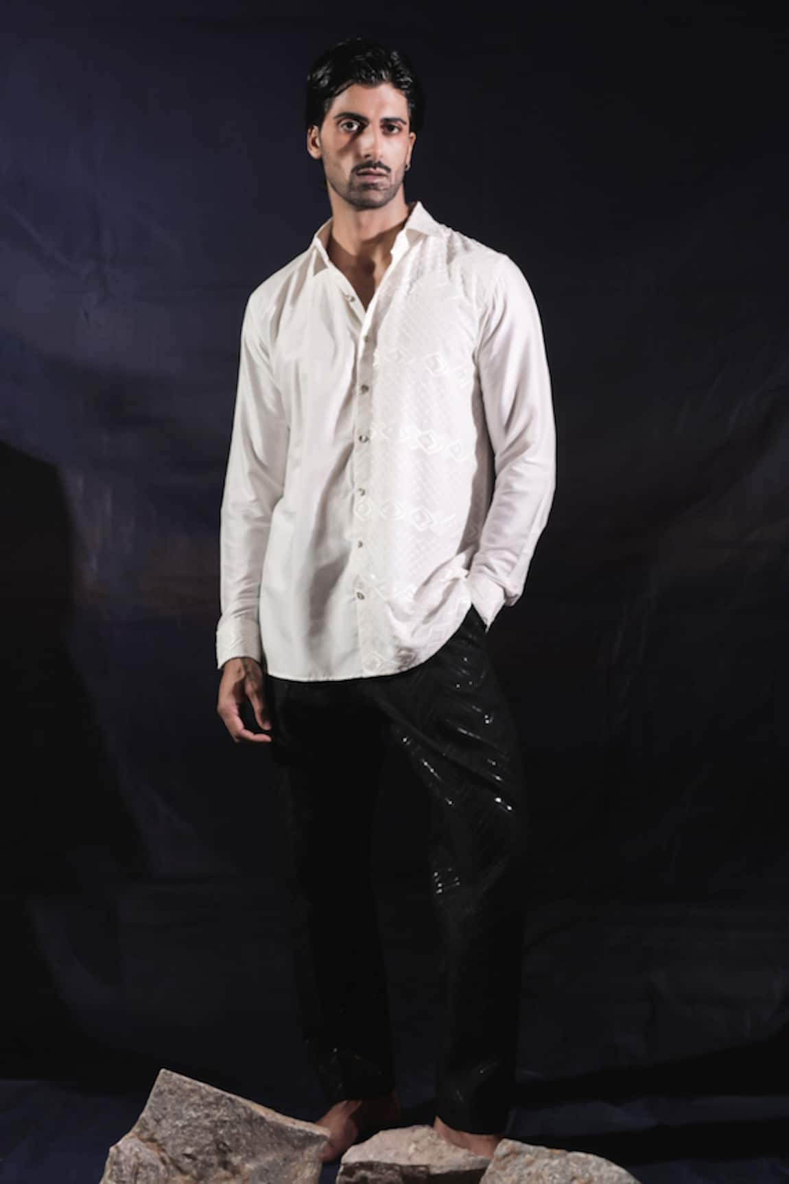 Jubinav Chadha Chikankari & Sequin Zigzag Embroidered Pant