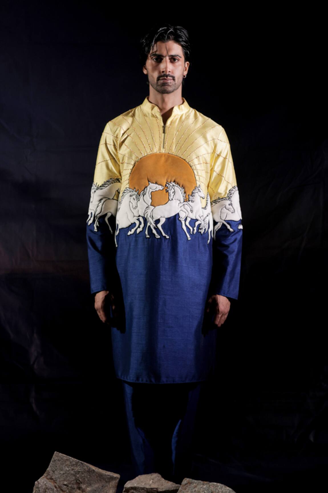 Jubinav Chadha Running Horses Quilted Patchwork Kurta Set