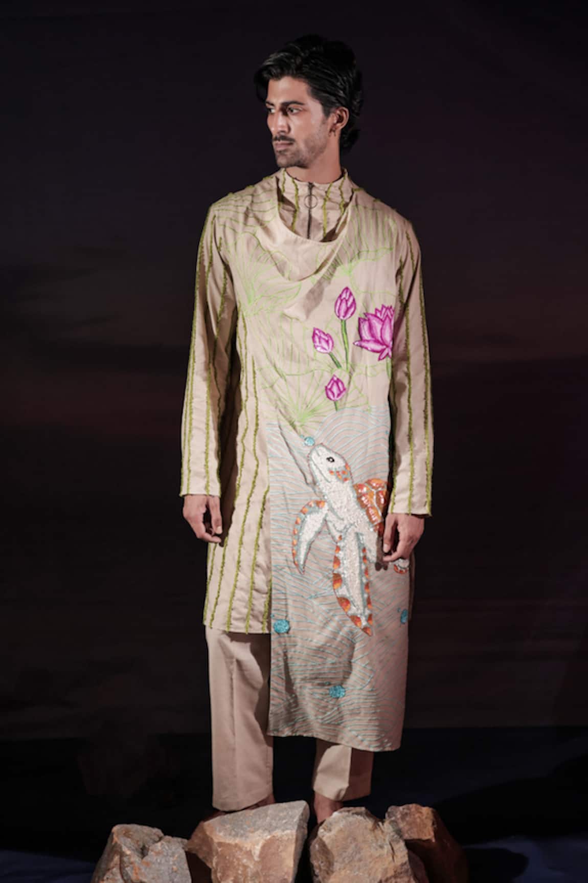 Jubinav Chadha Cowl Paneled Kurta & Pant Set