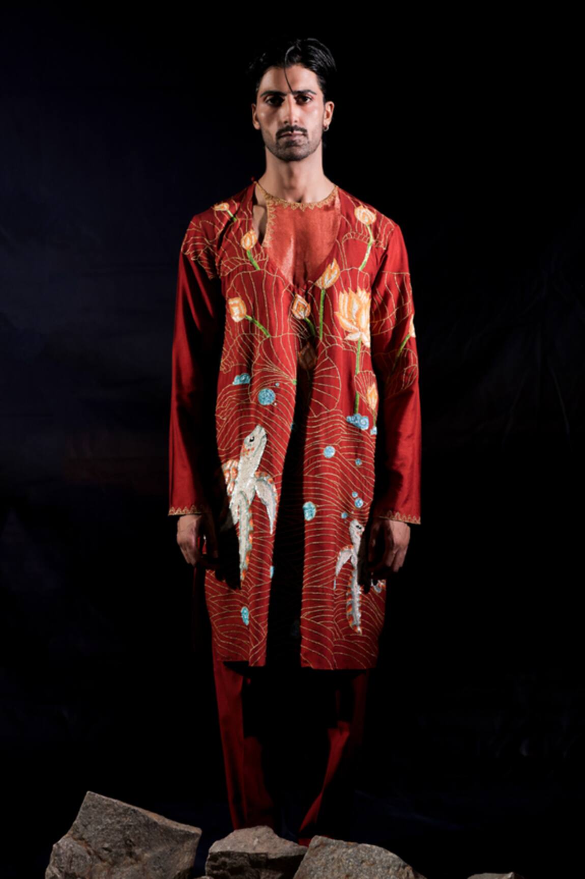 Jubinav Chadha Zari Embroidered Turtle & Lotus Kurta Set