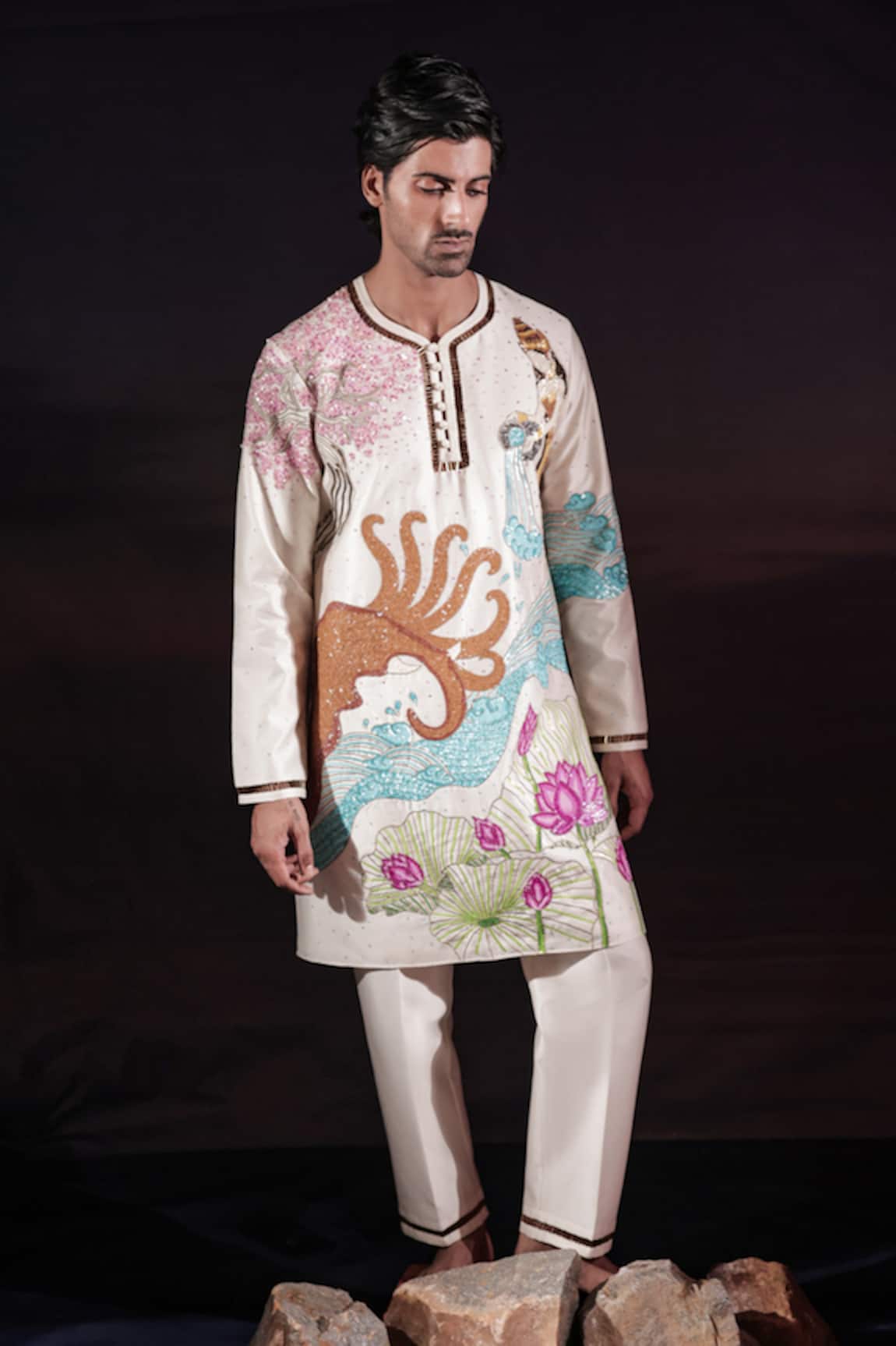 Jubinav Chadha Storytelling Motif Embroidered Kurta & Pant Set
