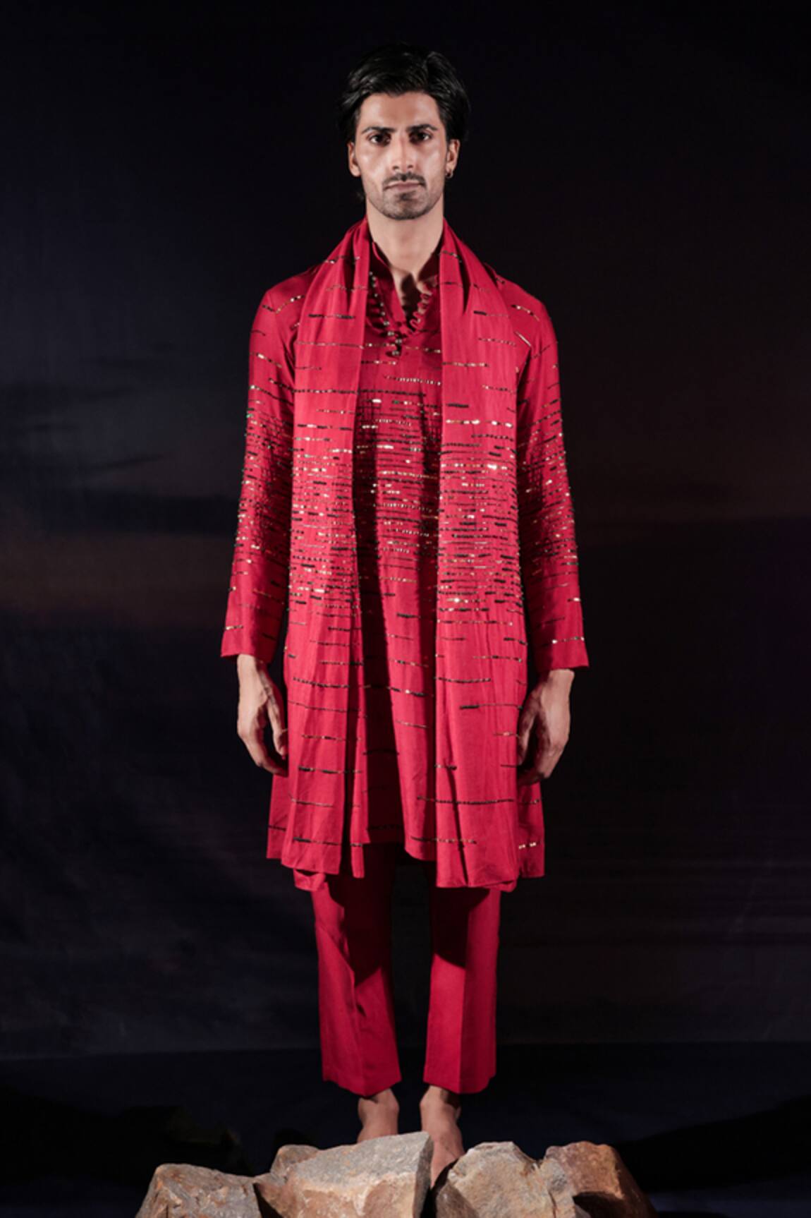 Jubinav Chadha Linear Pattern Embroidered Kurta Set